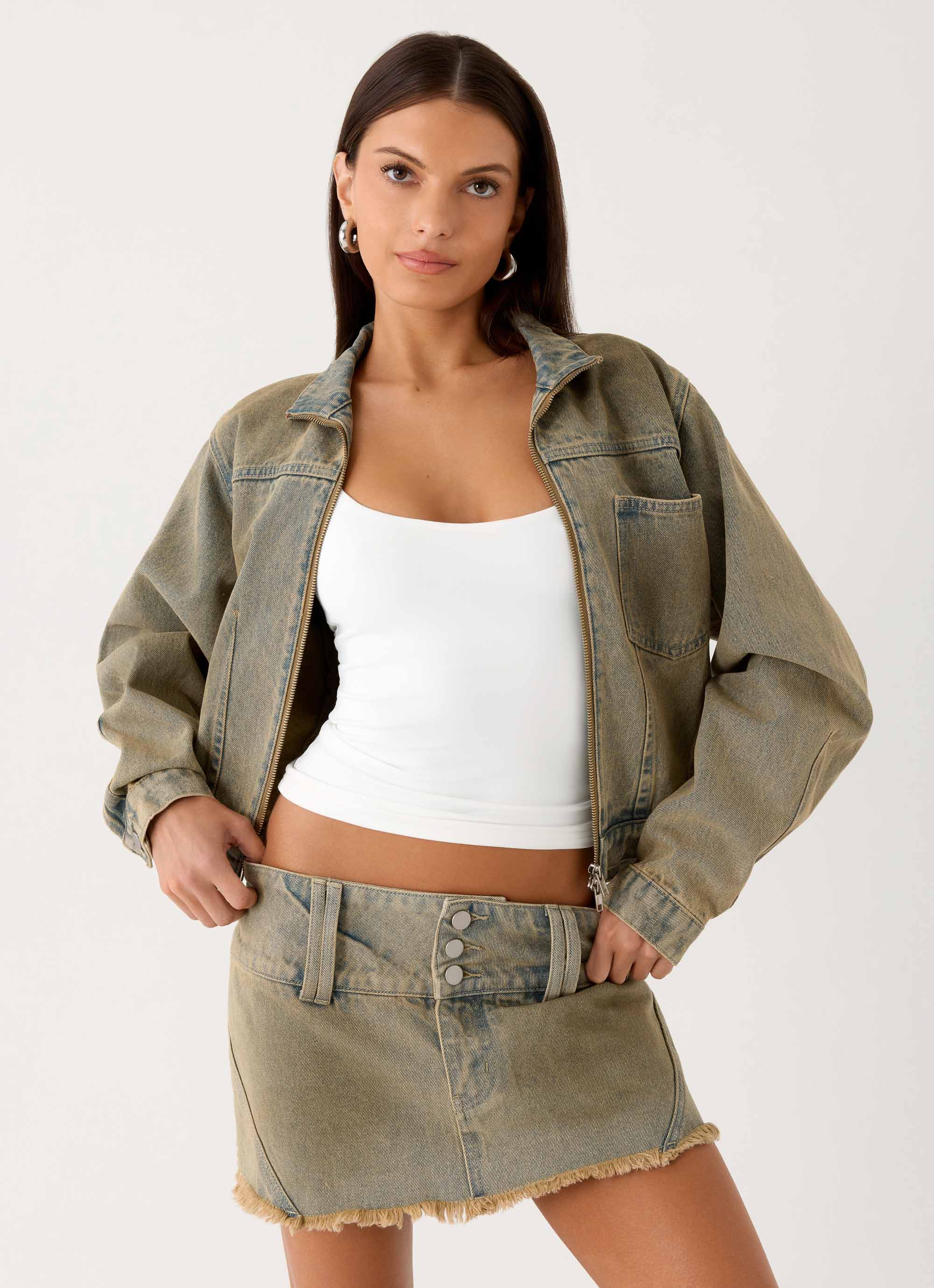Roman Low Rise Denim Mini Skort - Vintage Tan Wash - Image 2