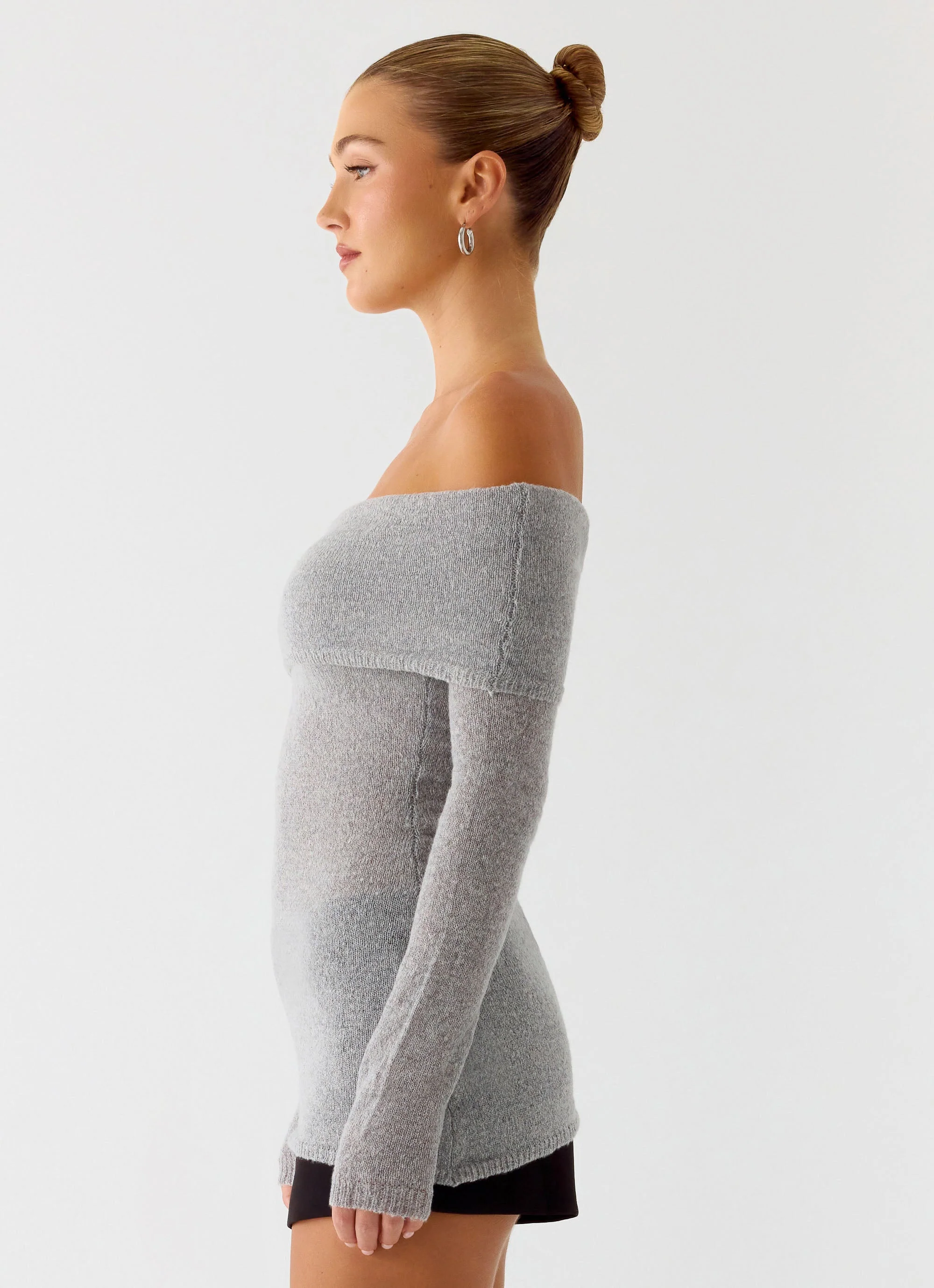 Romeo Bardot Knit Top - Grey - Image 2