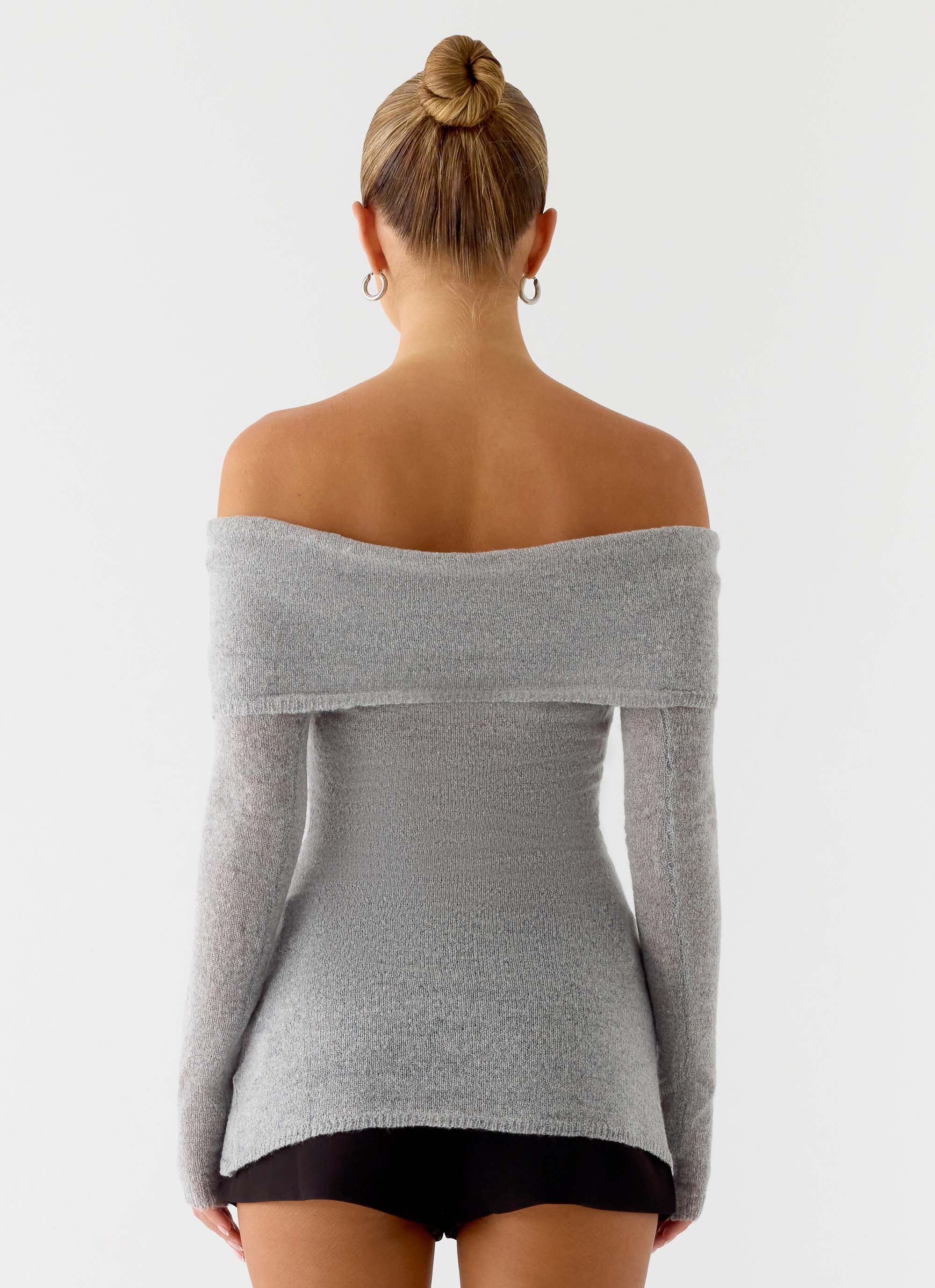 Romeo Bardot Knit Top - Grey - Image 3