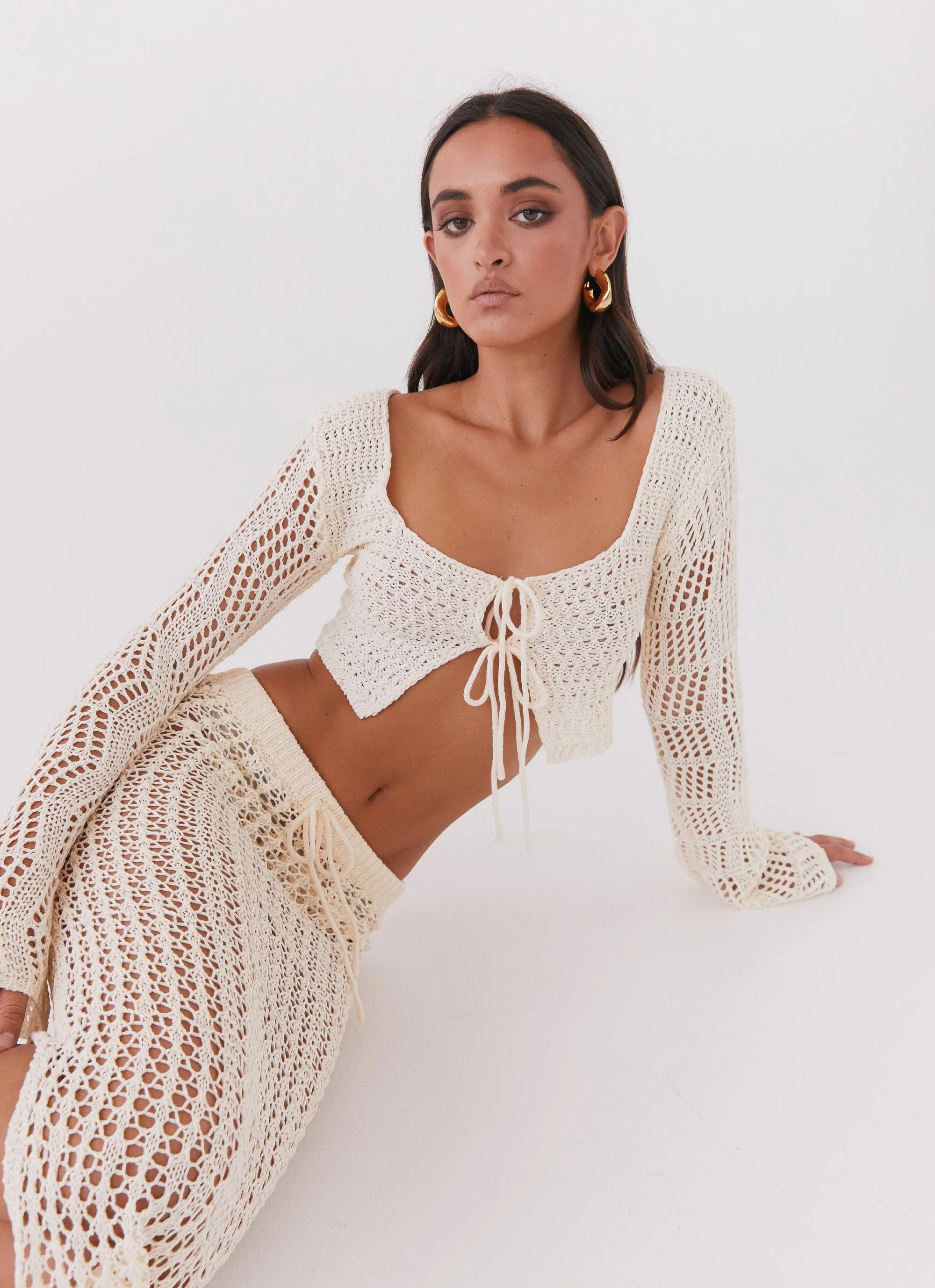Rosalina Crochet Long Sleeve Top - Natural - Image 2