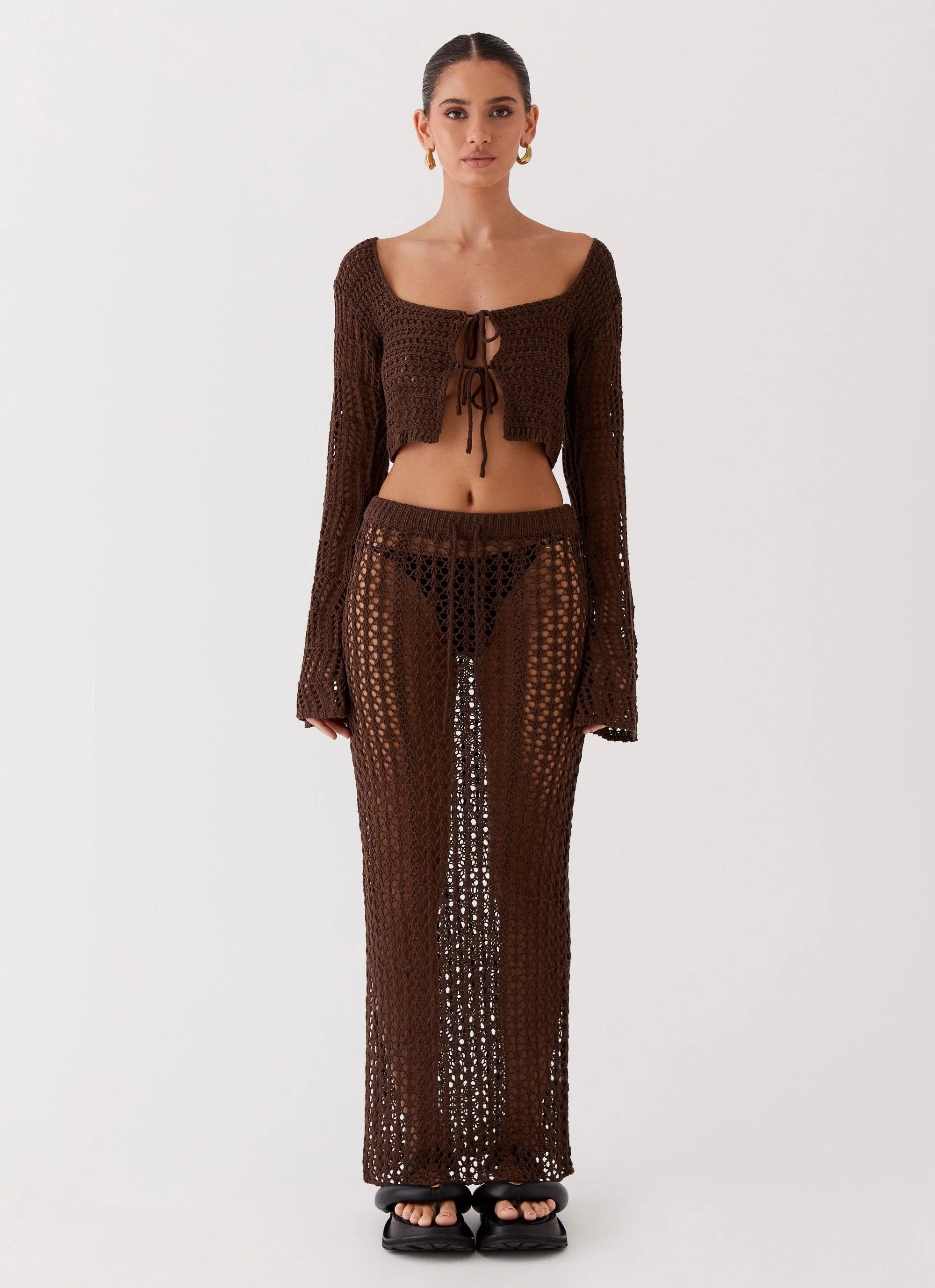 Rosalina Crochet Maxi Skirt - Chocolate - Image 2