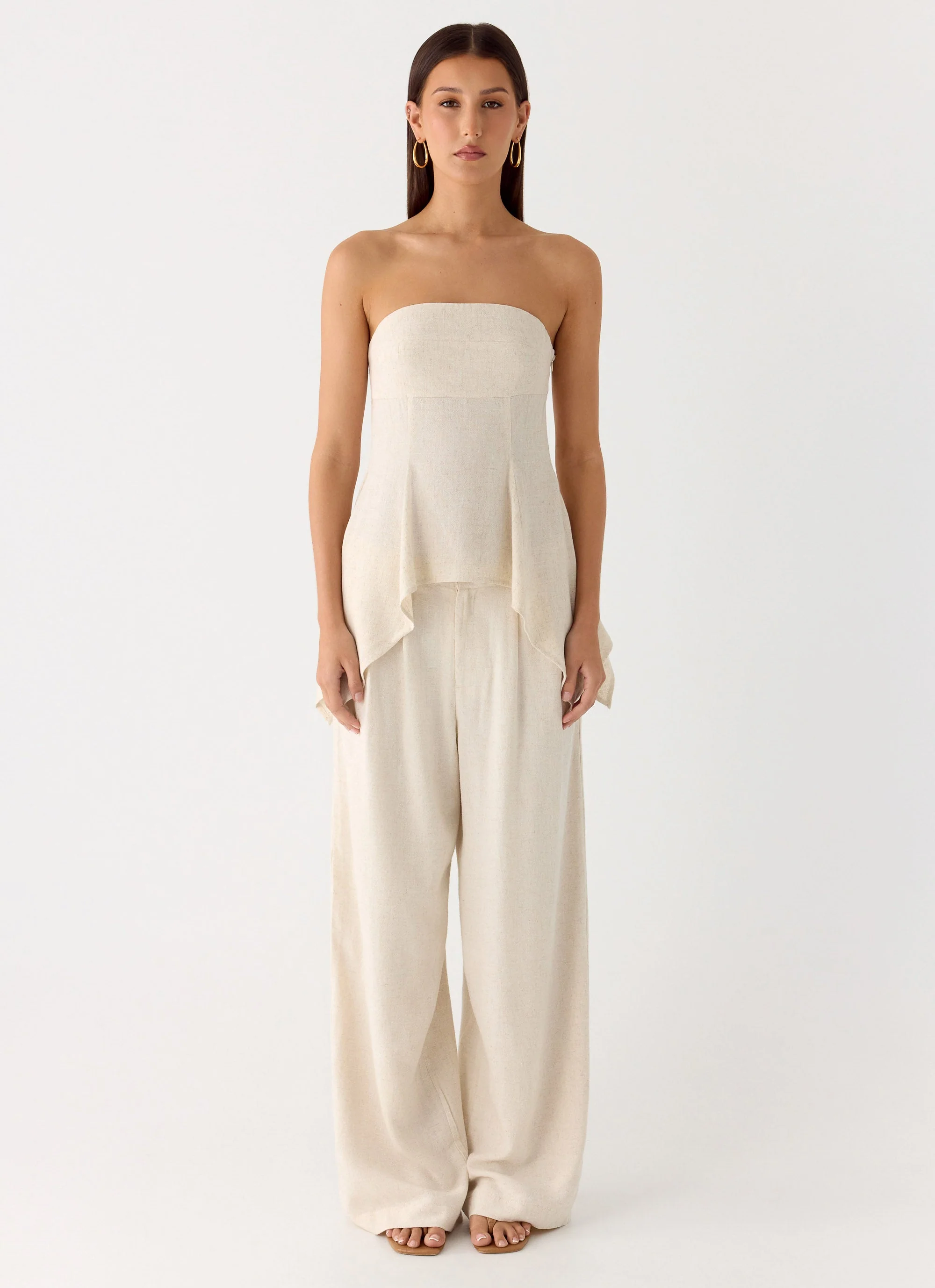 Rossi Hanky Hem Linen Top - Oatmeal - Image 2