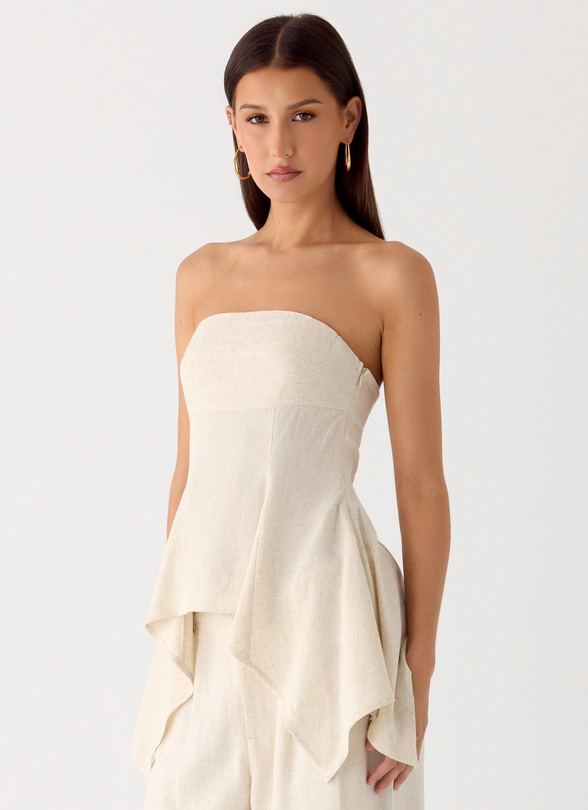 Rossi Hanky Hem Linen Top - Oatmeal - Image 3