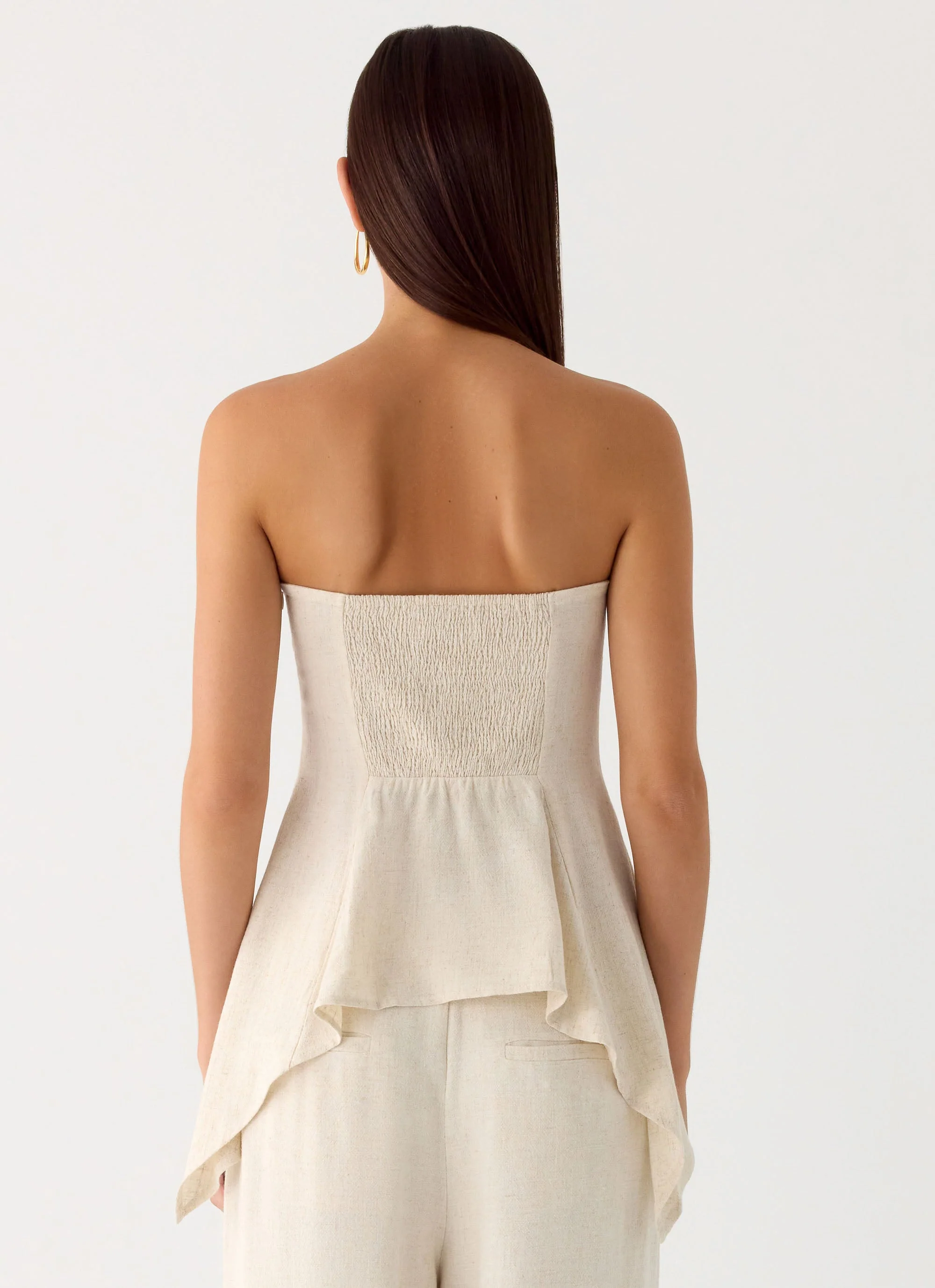 Rossi Hanky Hem Linen Top - Oatmeal - Image 4