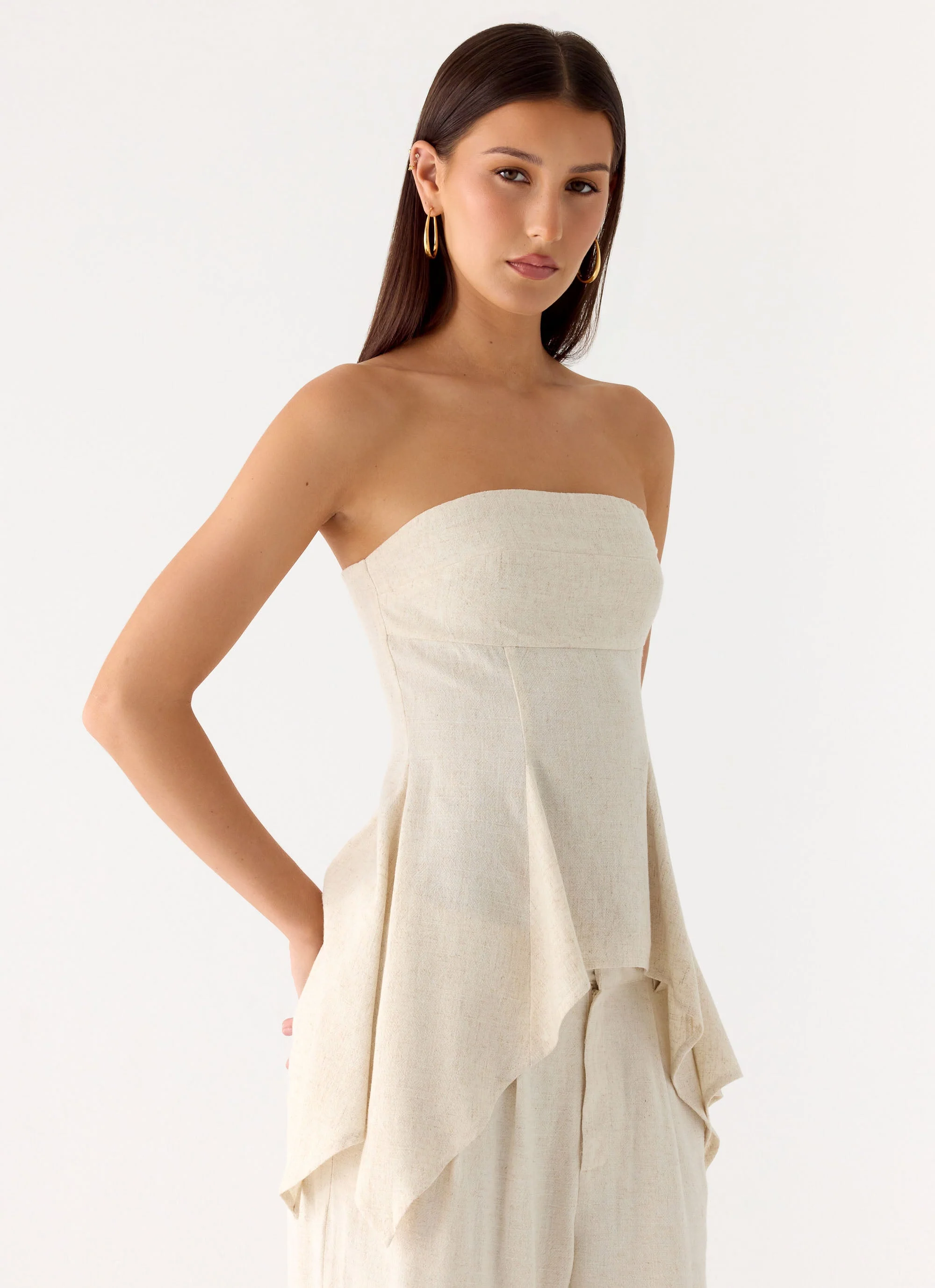 Rossi Hanky Hem Linen Top - Oatmeal - Image 5