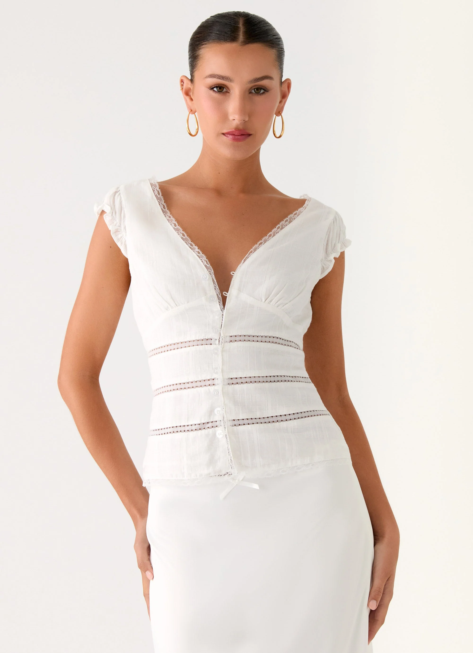 Ruann Lace Trim Top - White - Image 3
