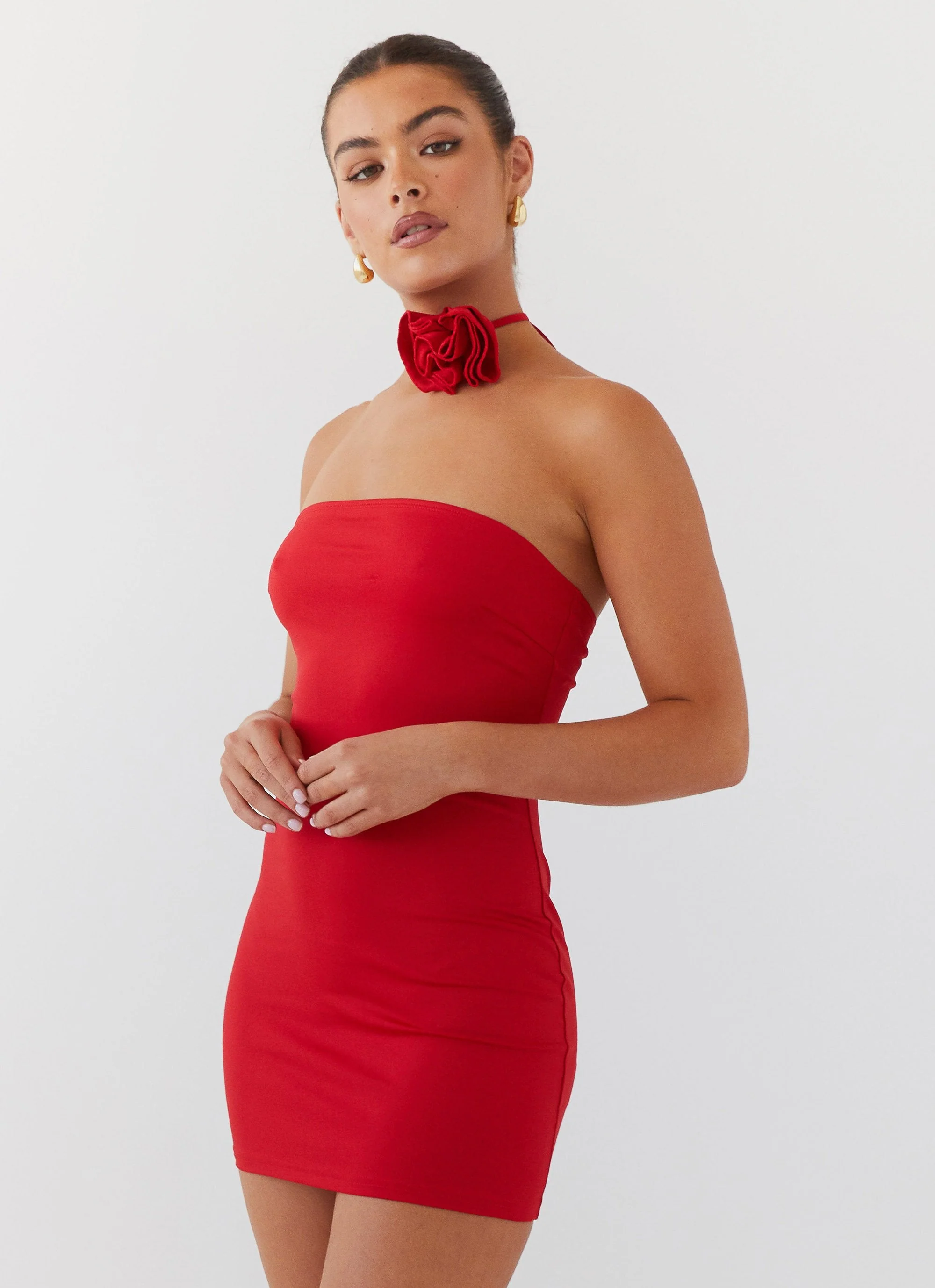 Ruby Glamour Rose Mini Dress - Rouge Red - Image 2