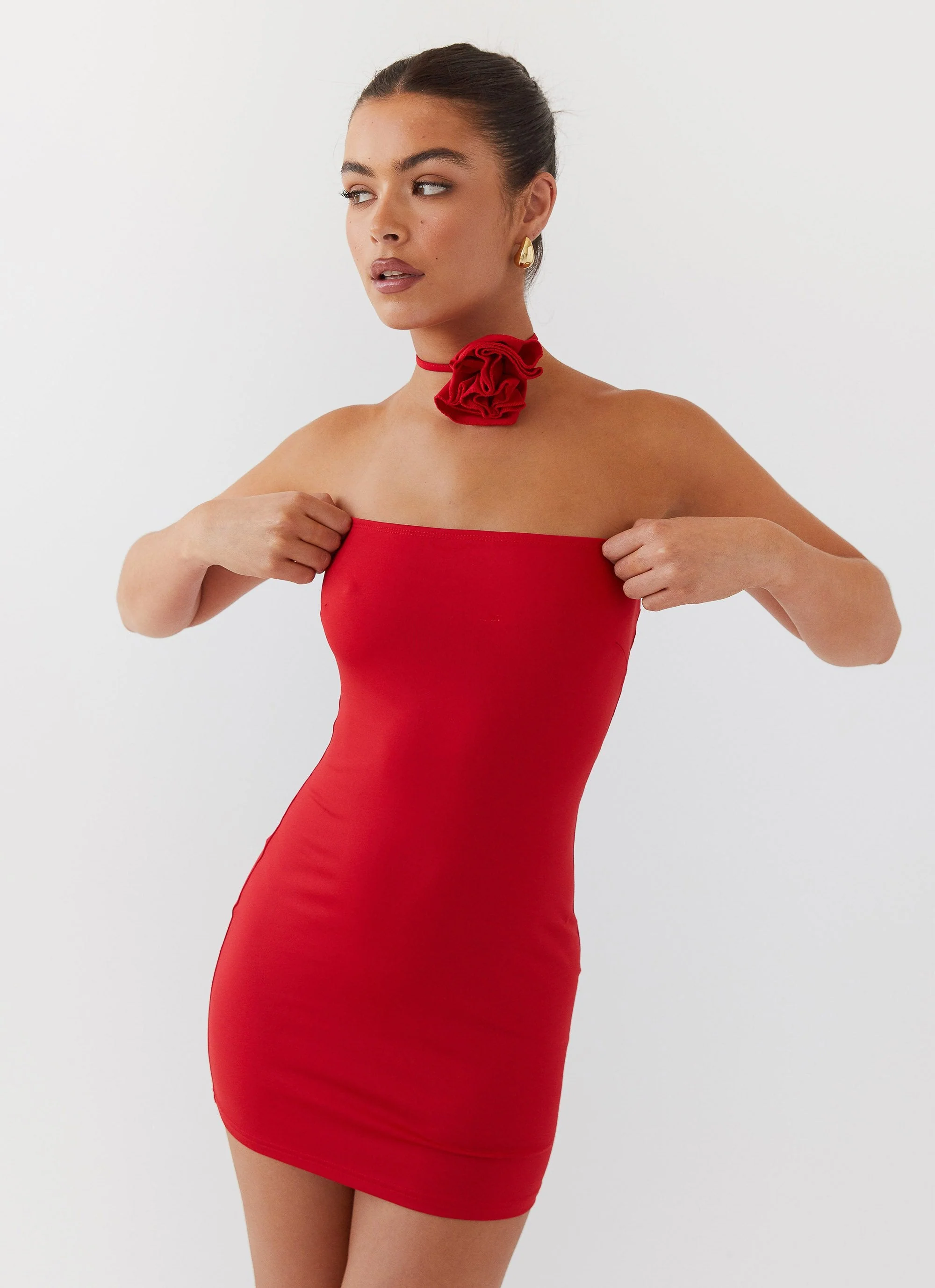Ruby Glamour Rose Mini Dress - Rouge Red - Image 5