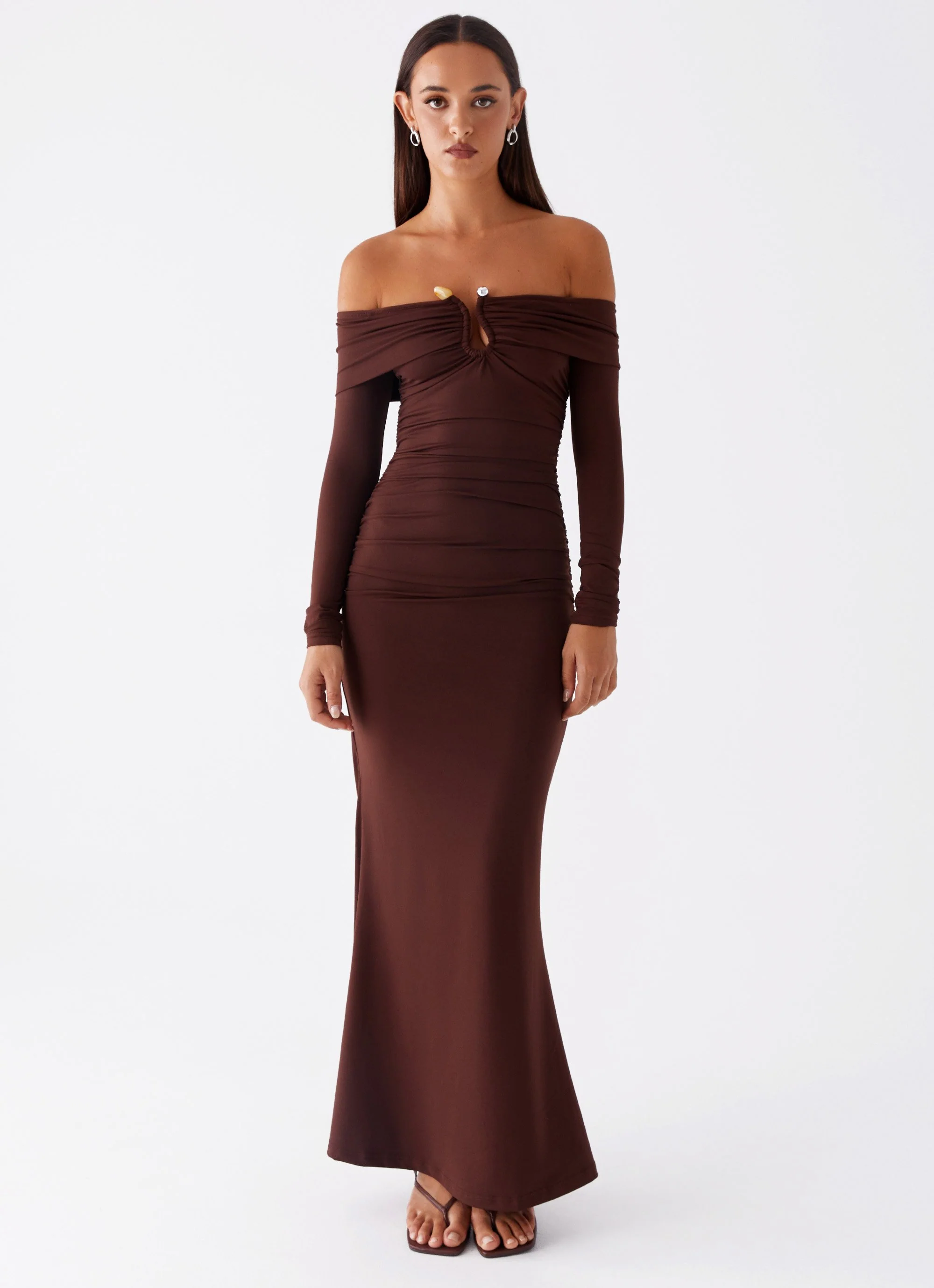 Rudy Long Sleeve Maxi Dress - Chocolate - Image 2