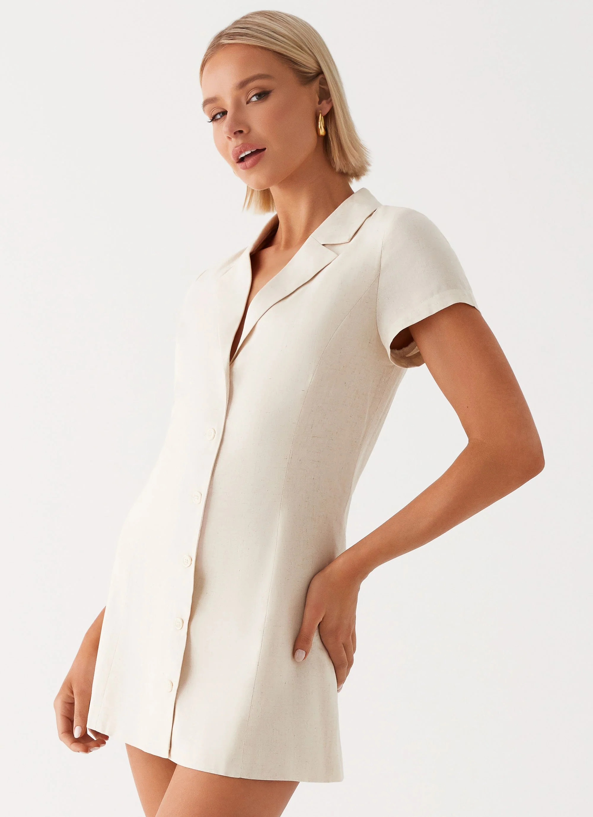 Russo Linen Mini Dress - Oatmeal - Image 6