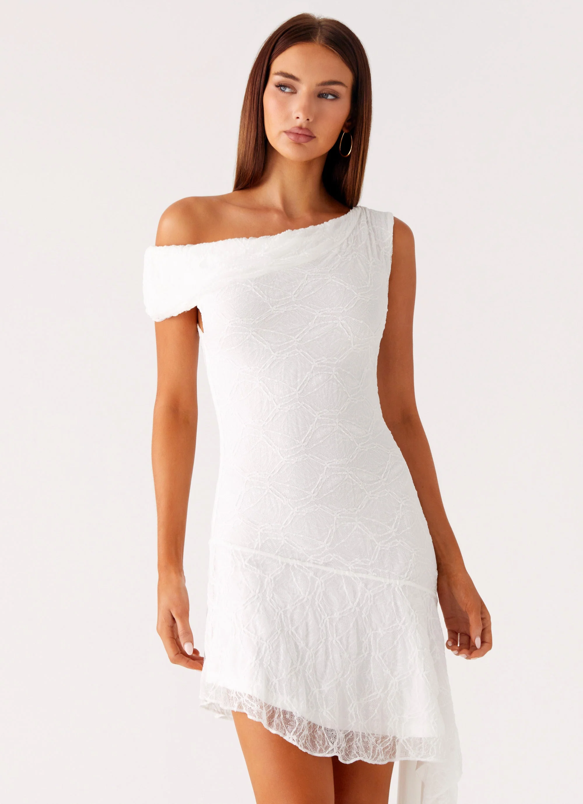 Rylee One Shoulder Midi Dress - White - Image 6