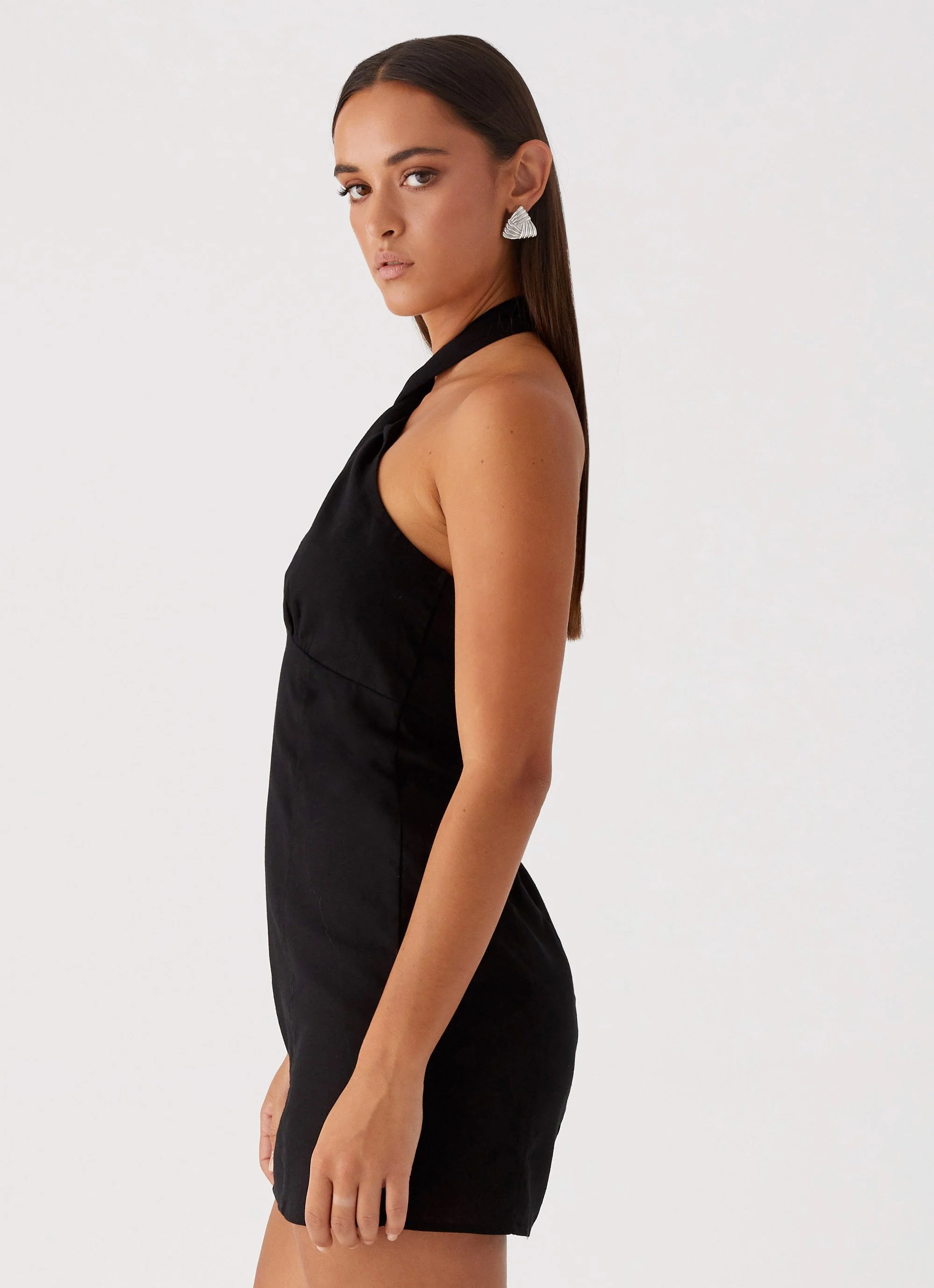 Sabine Linen Mini Dress - Black - Image 3