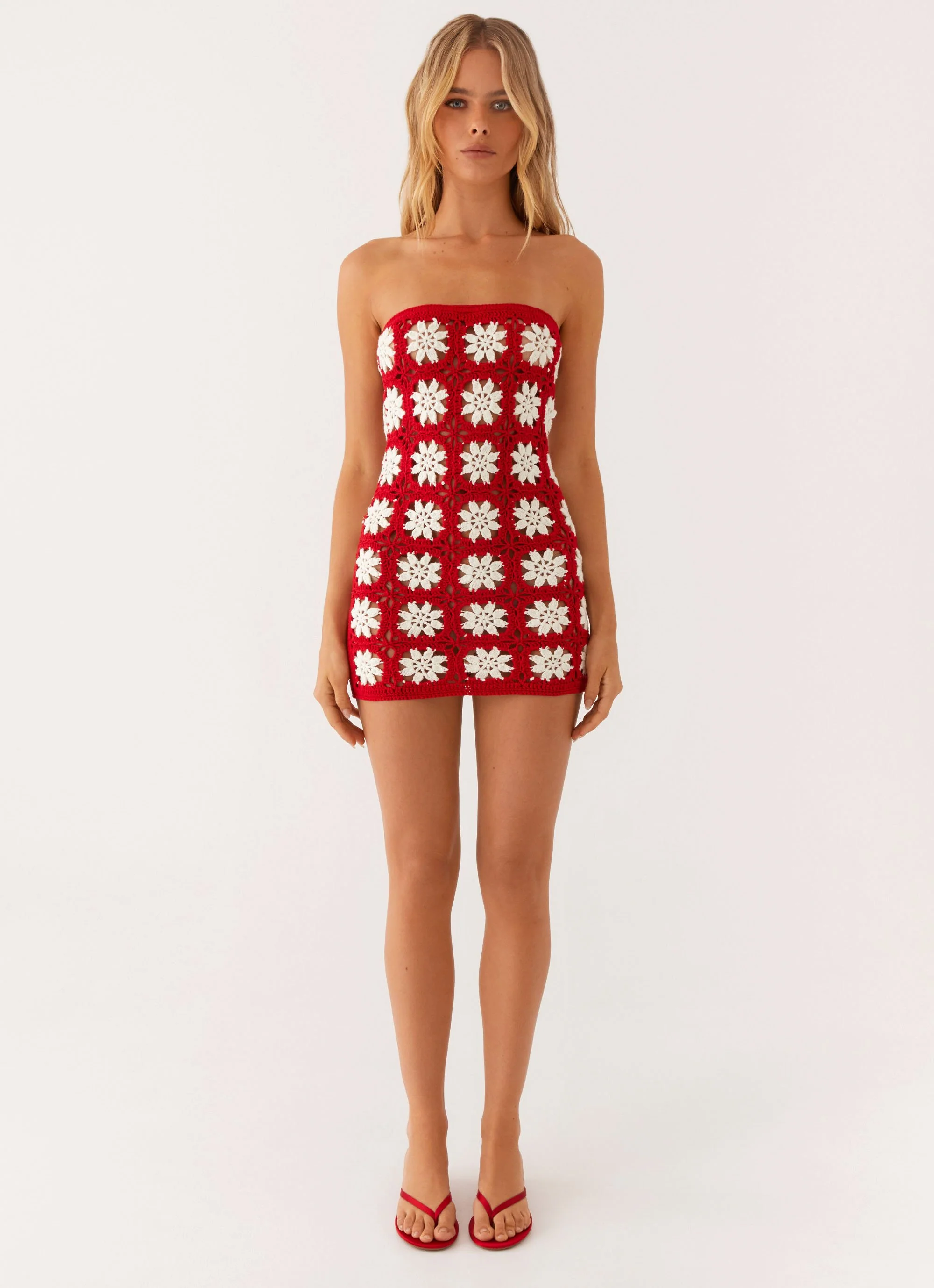 Sabrina Crochet Mini Dress - Red - Image 4