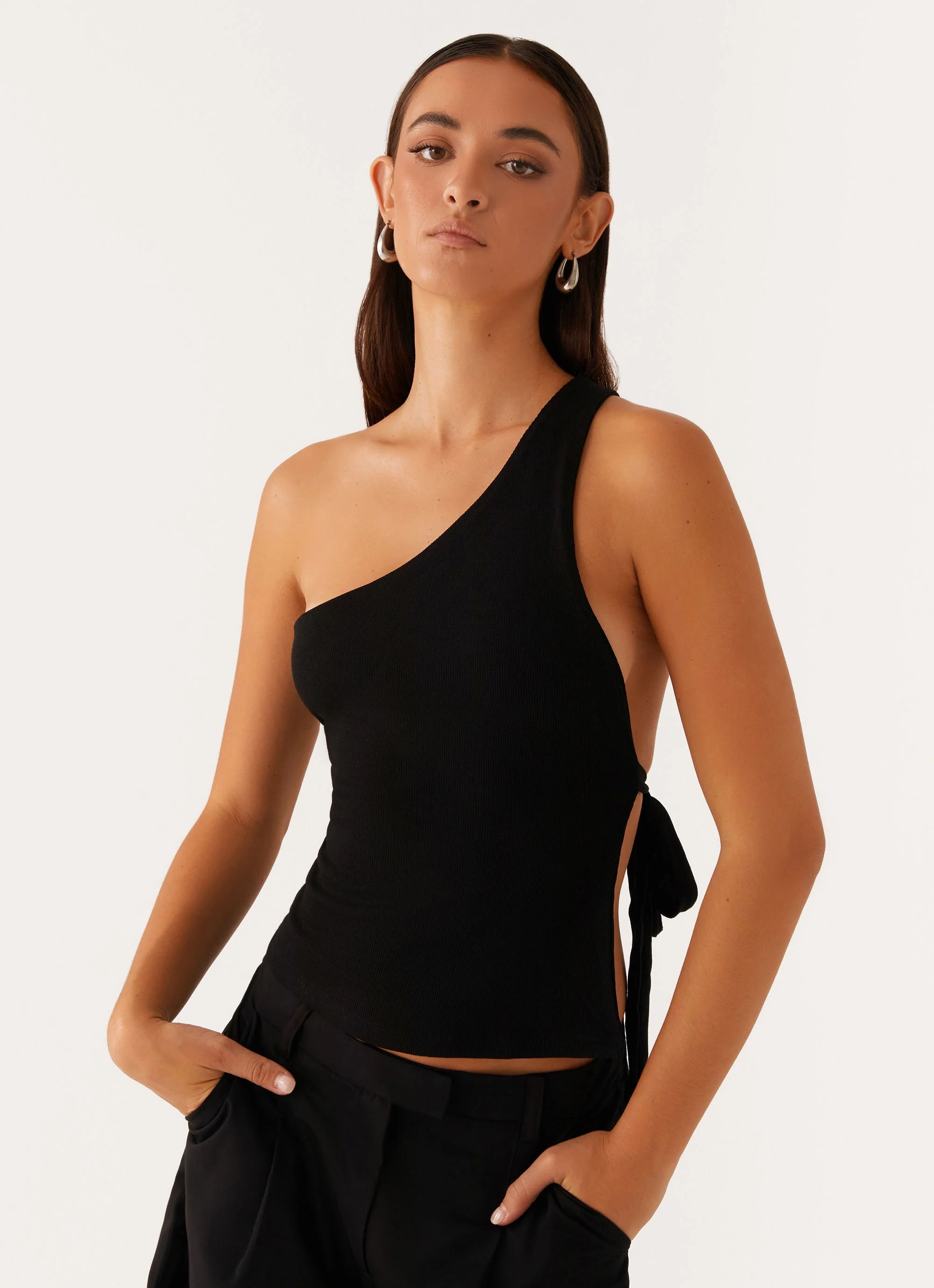 Safiya One Shoulder Top - Black - Image 5