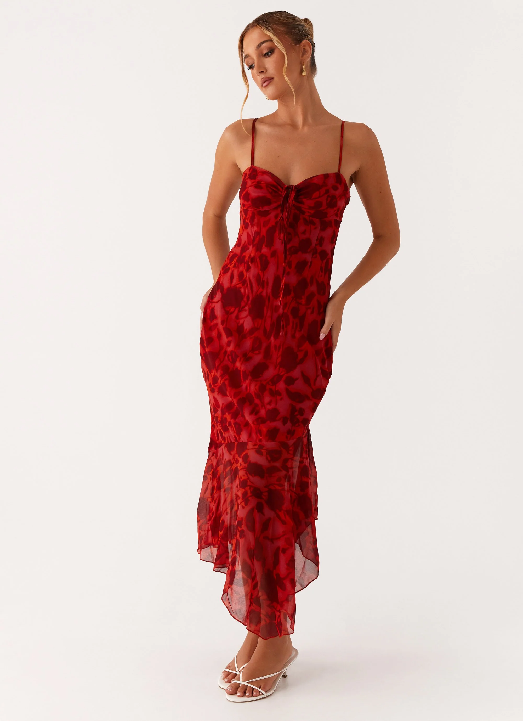 Sally Midi Dress - Deep Red Floral - Image 4