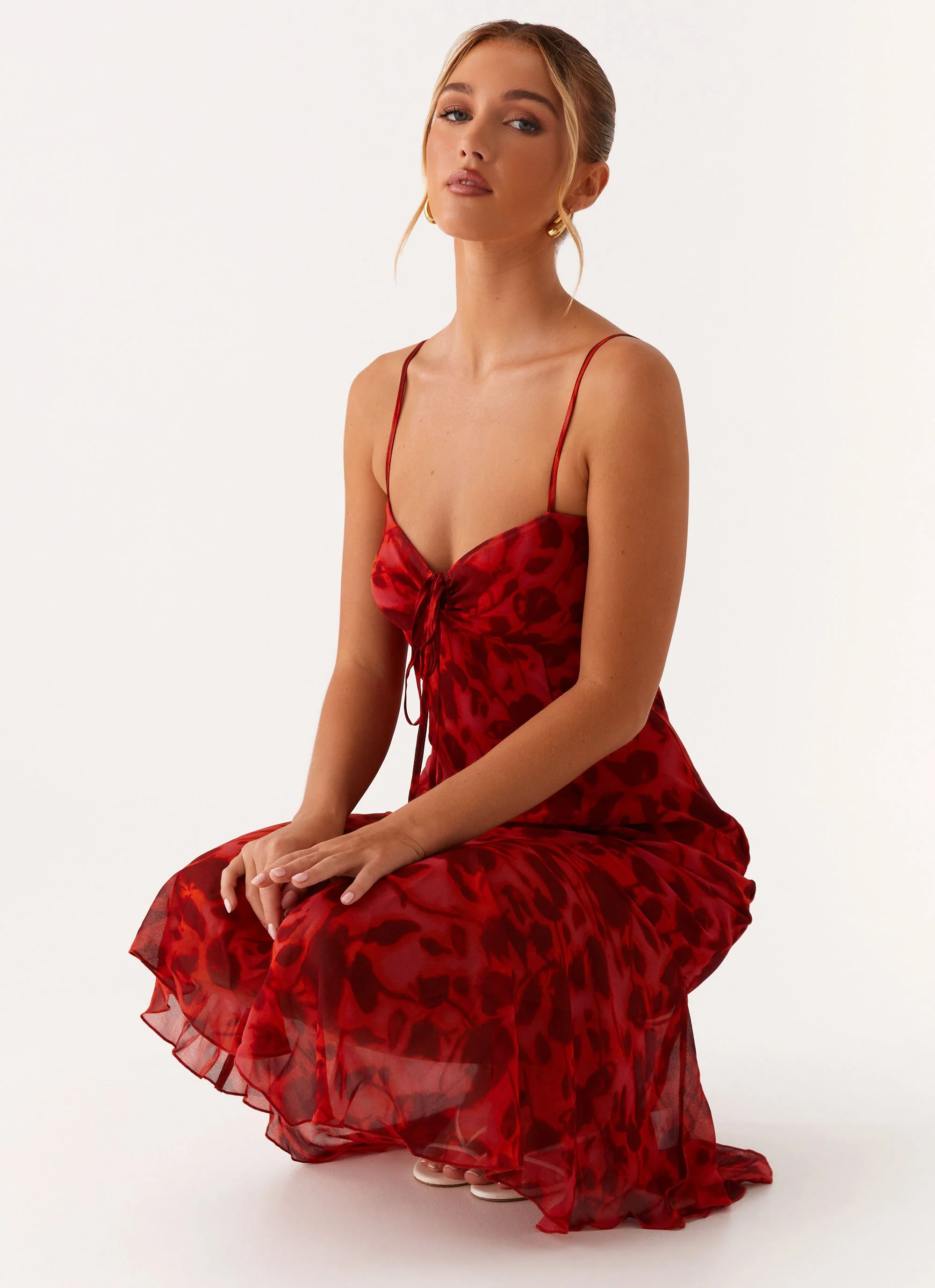 Sally Midi Dress - Deep Red Floral - Image 5