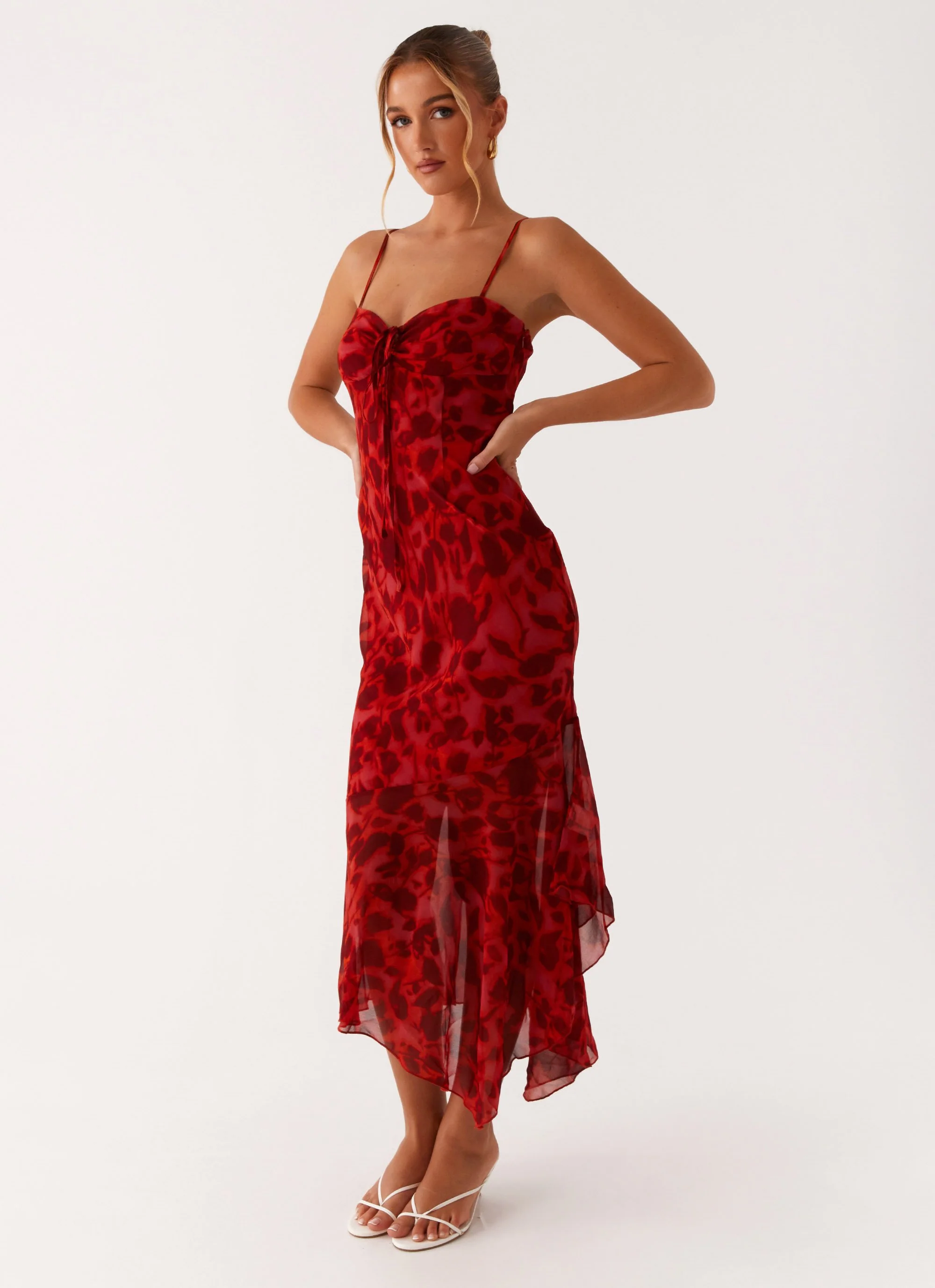 Sally Midi Dress - Deep Red Floral - Image 6
