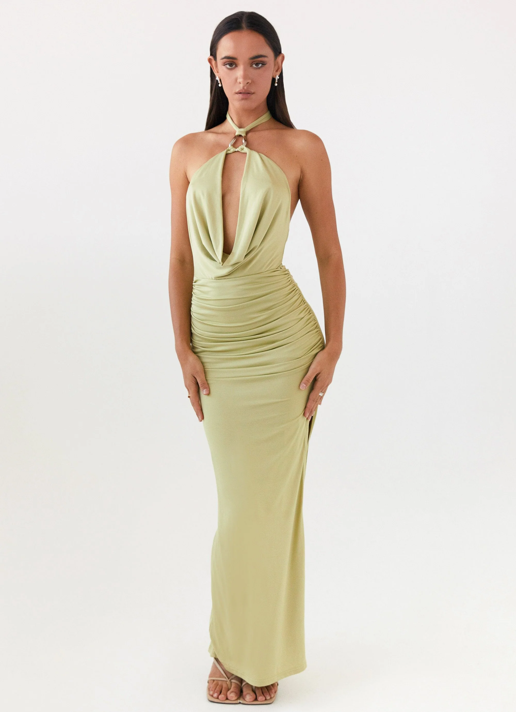 Samara Halterneck Maxi Dress - Sage - Image 5