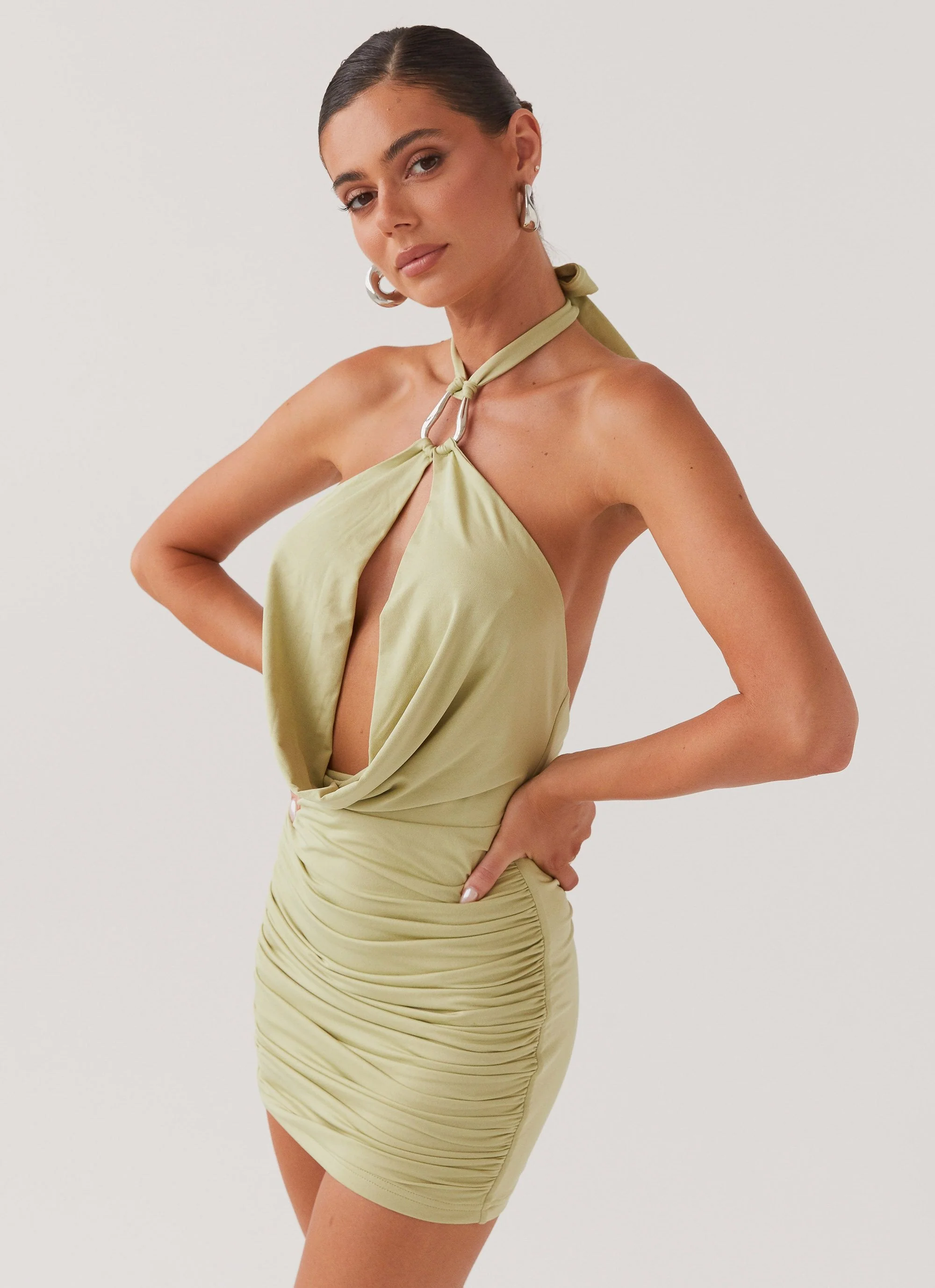 Samara Halterneck Mini Dress - Sage - Image 4