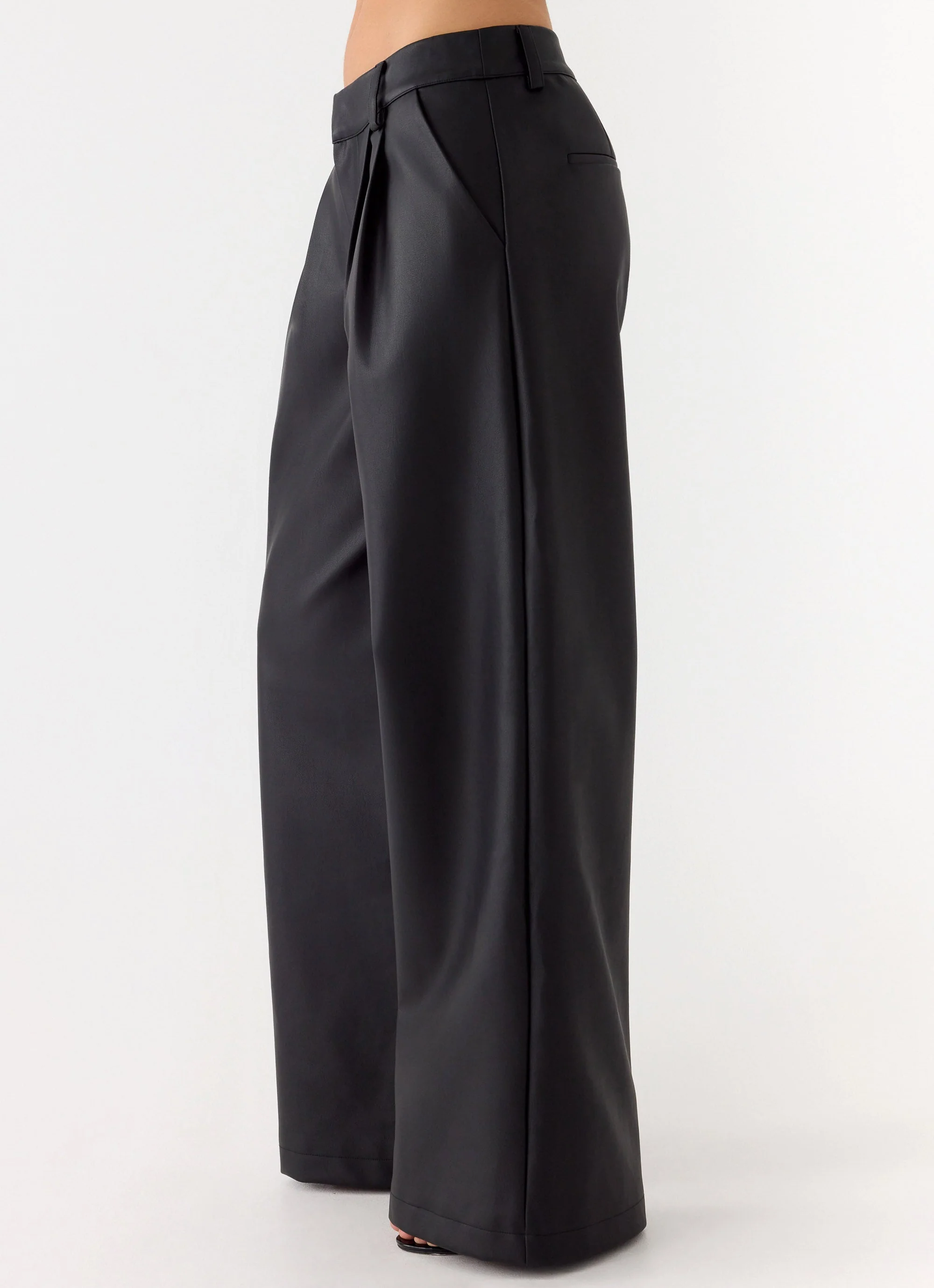 Samuel Low Rise Faux Leather Pants - Black - Image 3