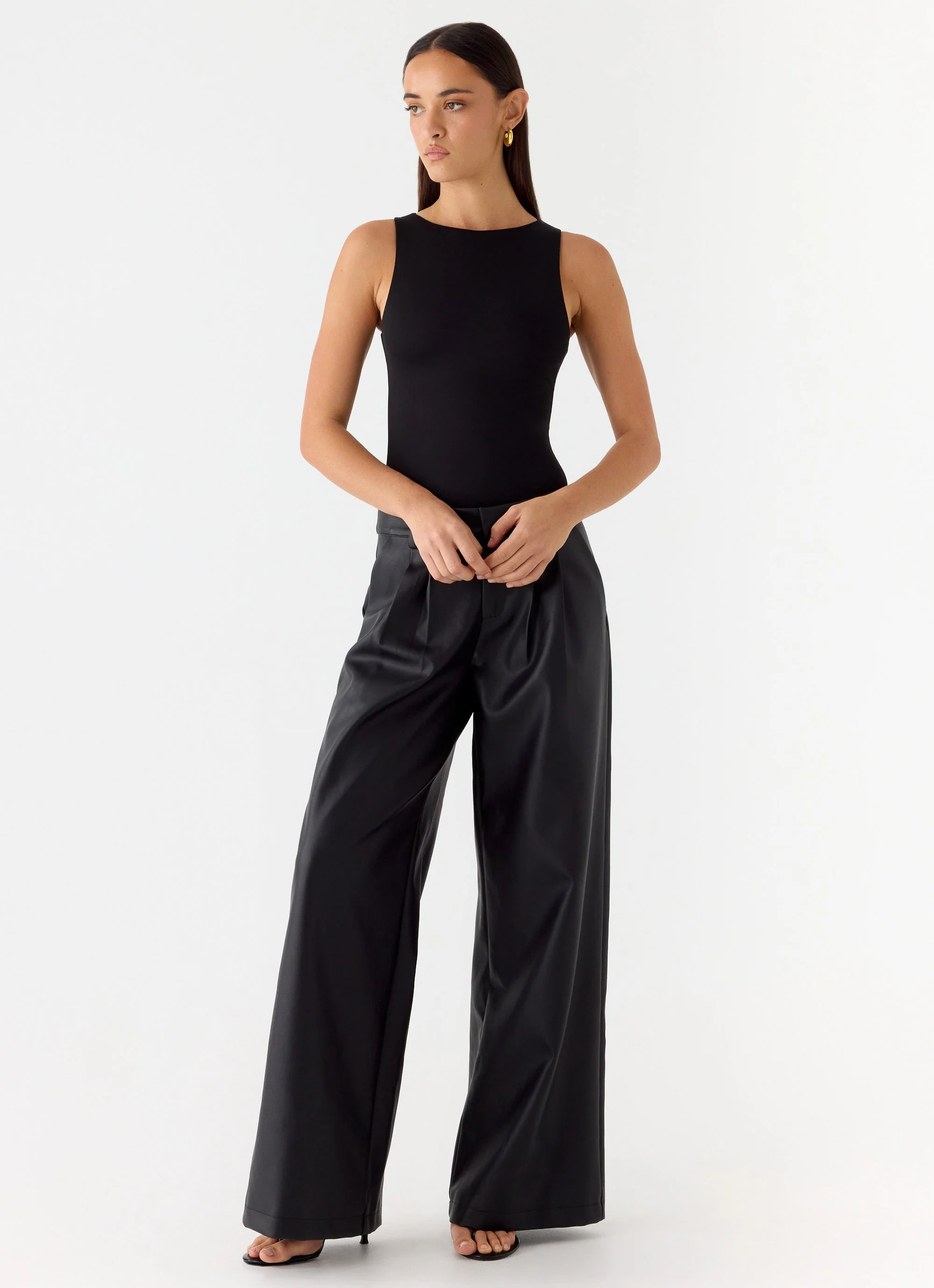 Samuel Low Rise Faux Leather Pants - Black - Image 6