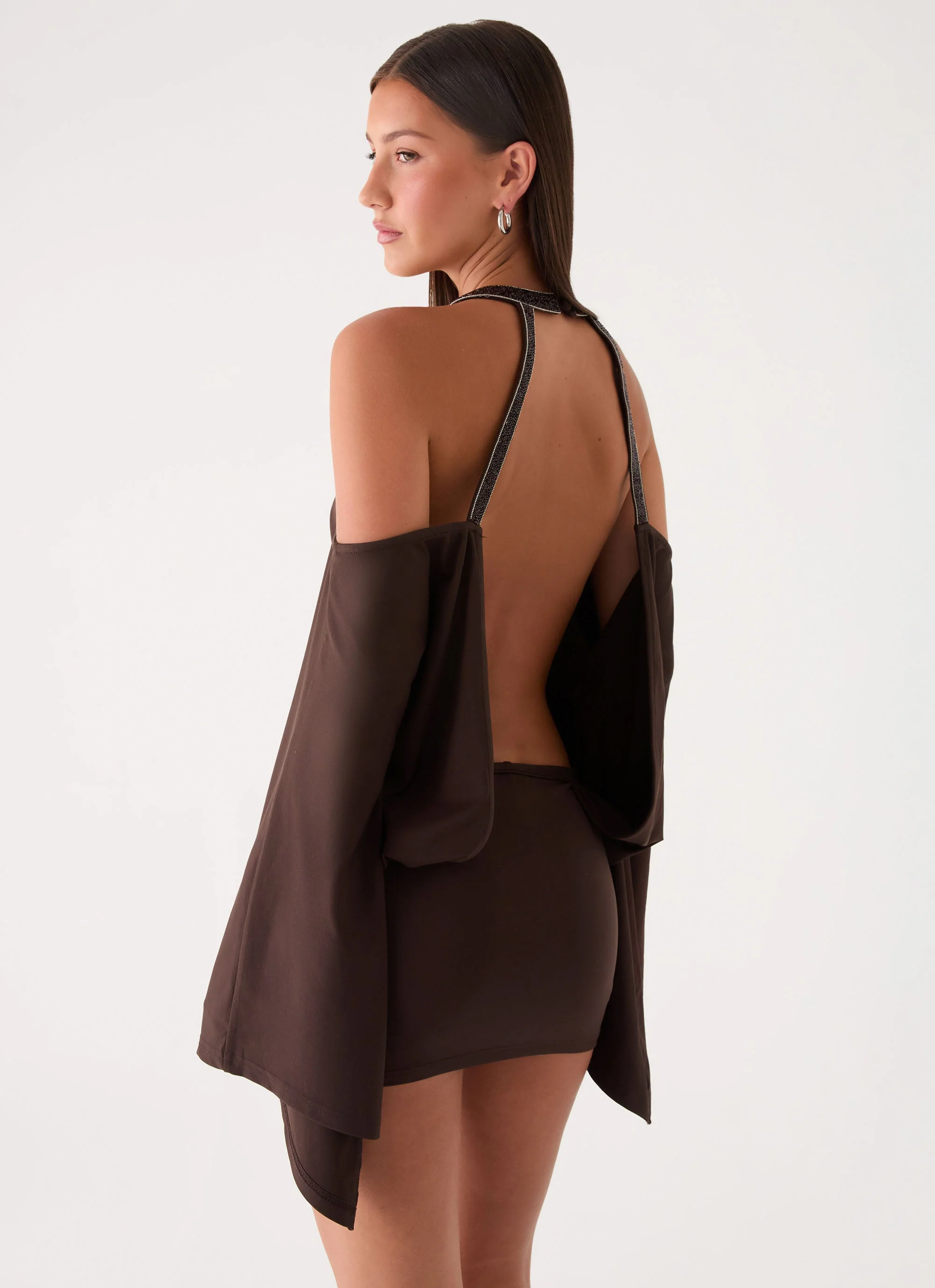 Sanah Long Sleeve Mini Dress - Chocolate - Image 2