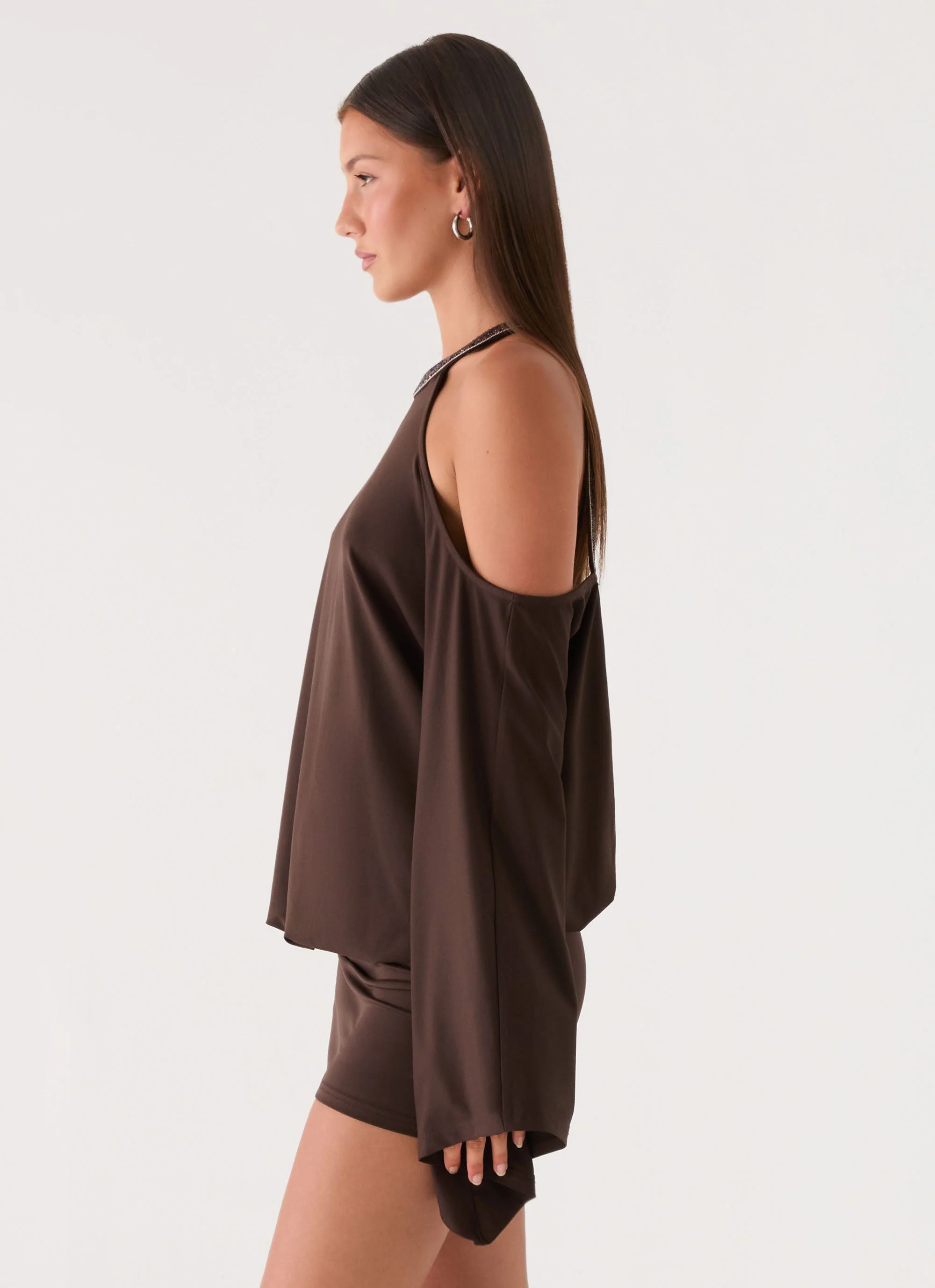 Sanah Long Sleeve Mini Dress - Chocolate - Image 3