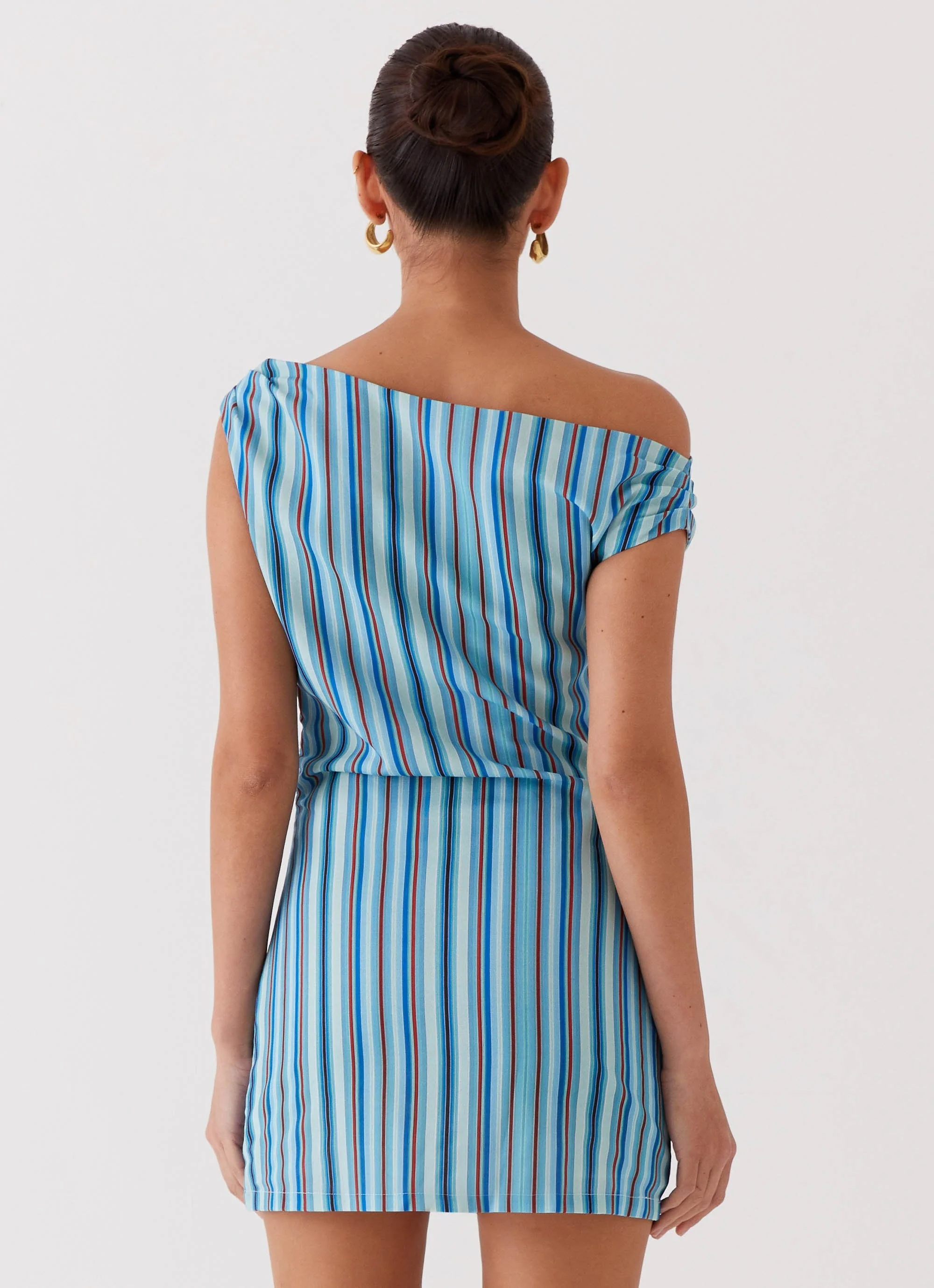 Saona Off Shoulder Mini Dress - Blue Stripe - Image 4