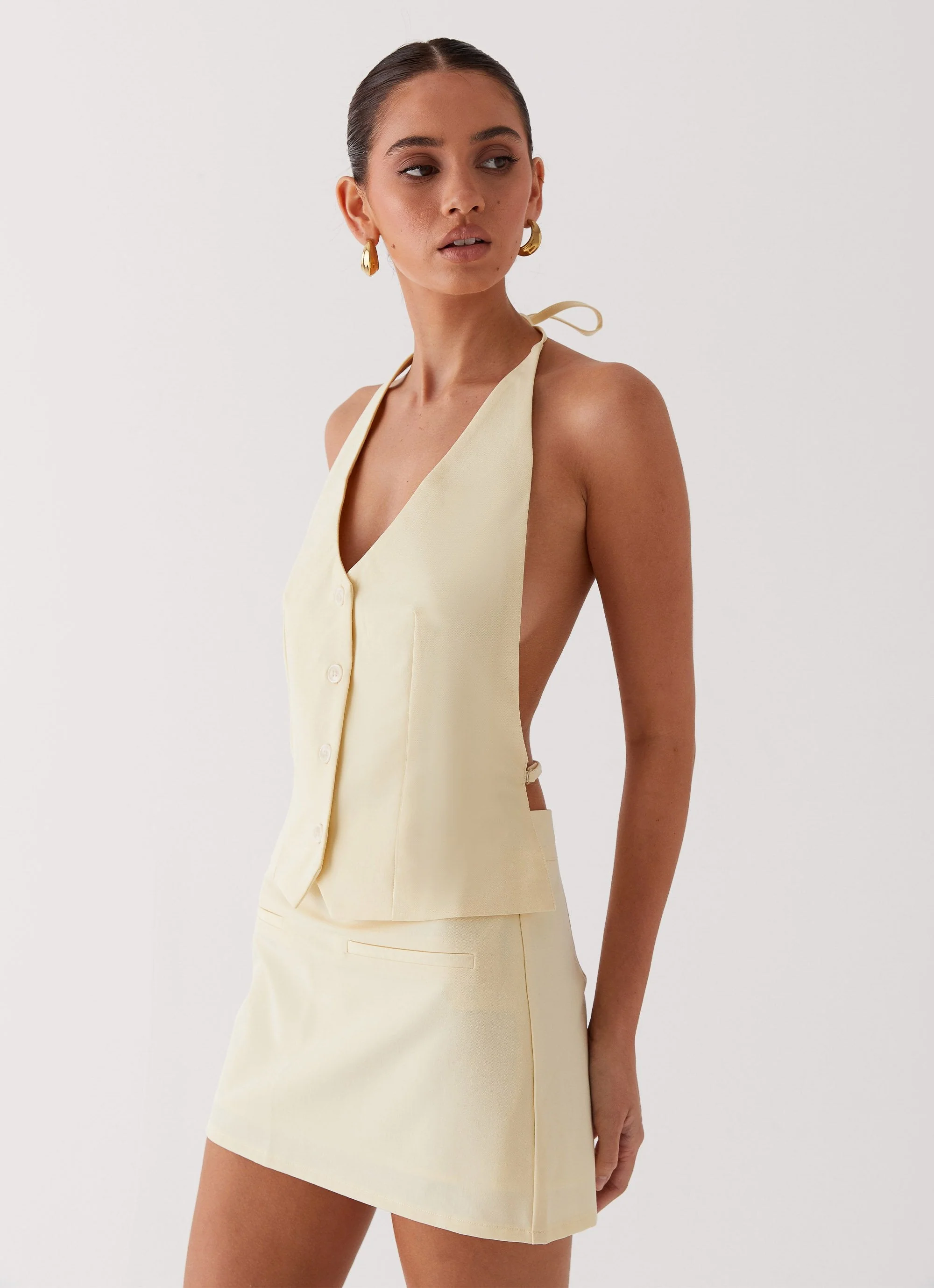 Sarah Halterneck Vest Top - Butter - Image 3