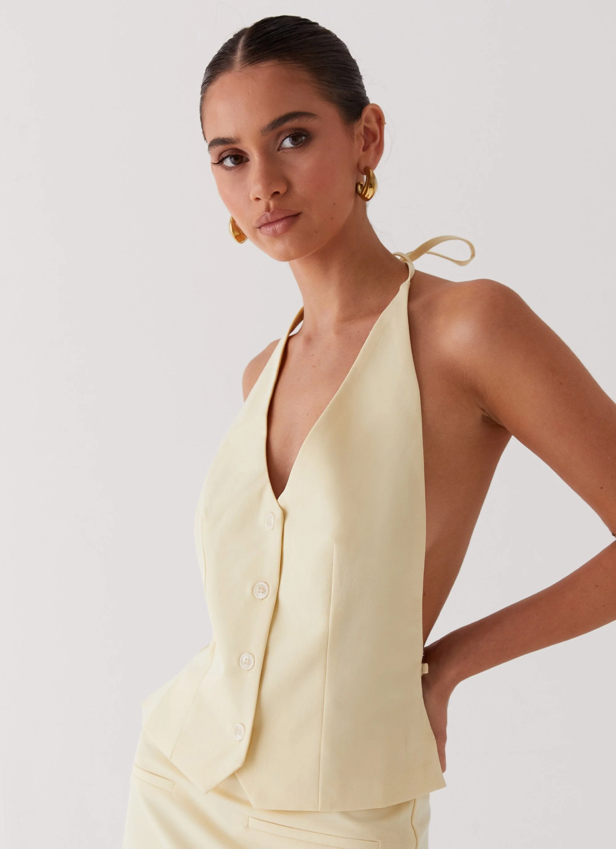 Sarah Halterneck Vest Top - Butter - Image 6