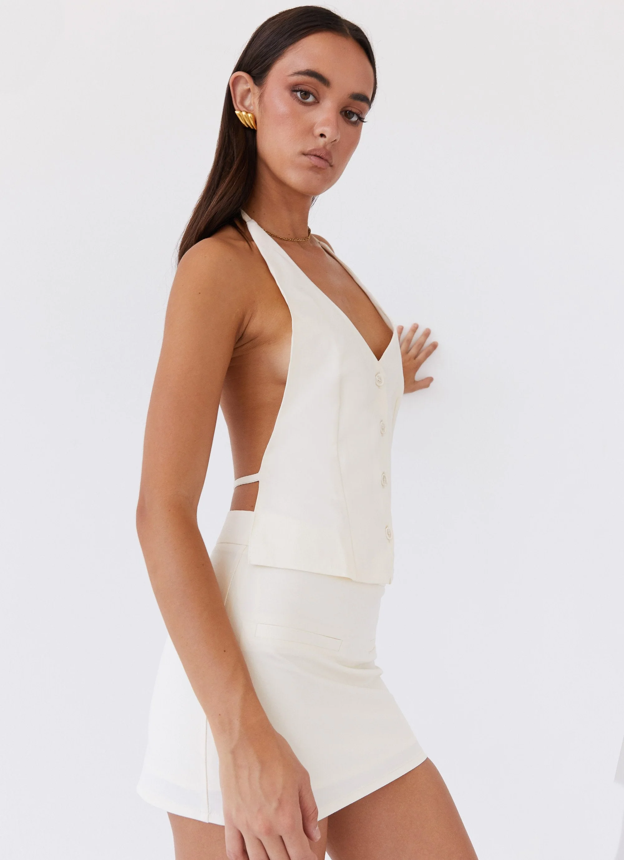 Sarah Halterneck Vest Top - Ivory - Image 4