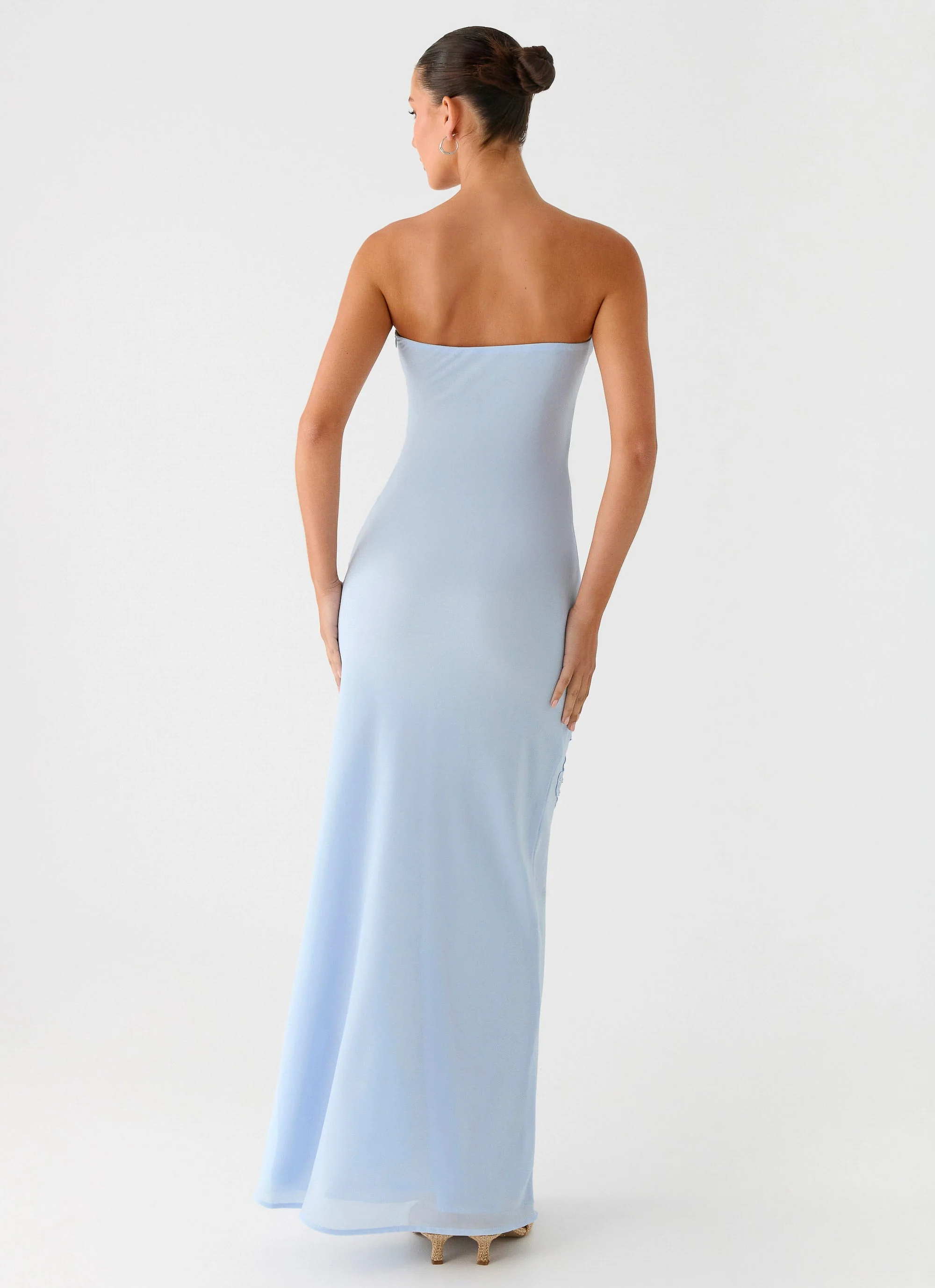 Sassafras Beaded Flower Strapless Maxi Dress - Blue - Image 3