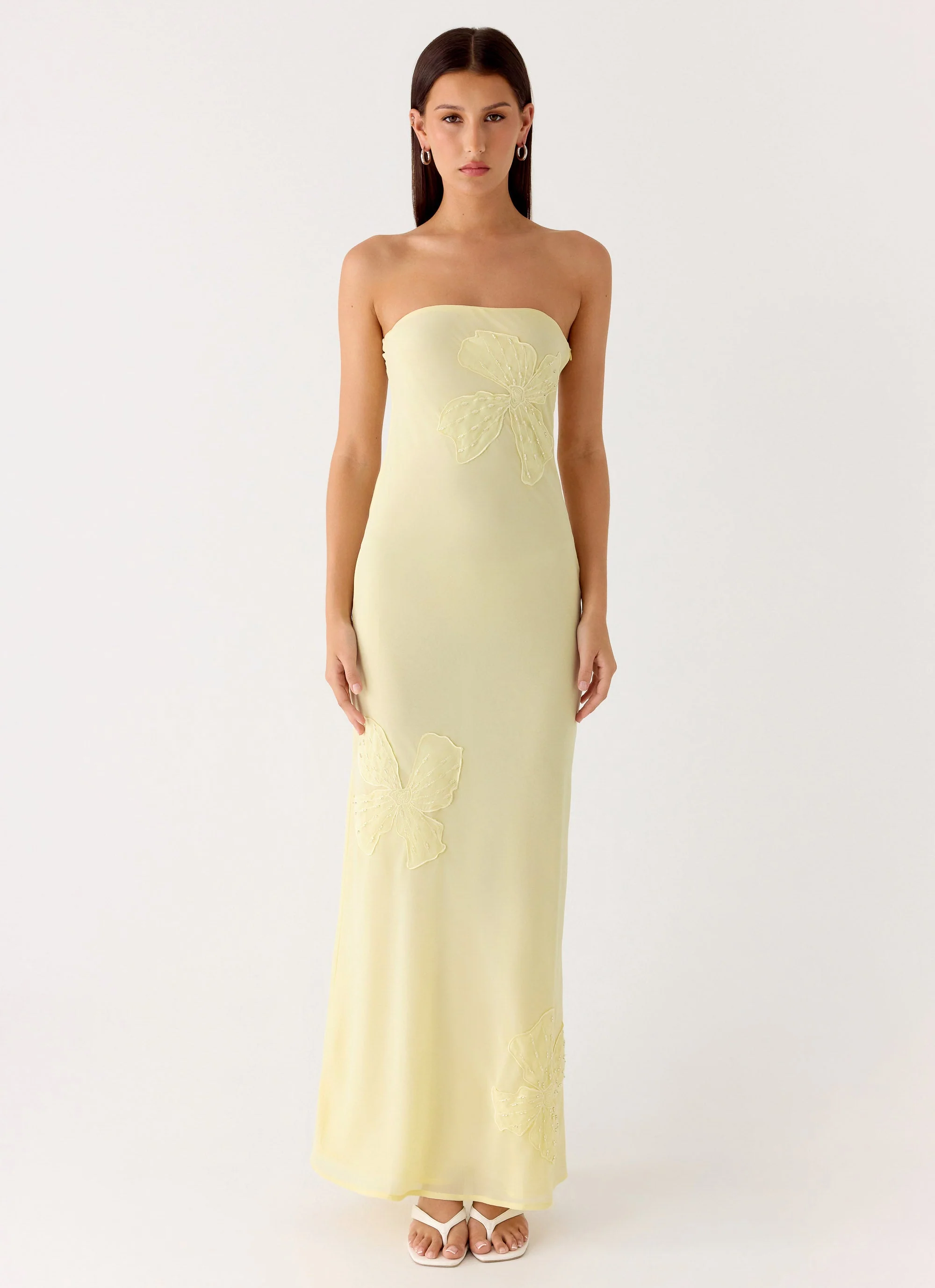 Sassafras Beaded Flower Strapless Maxi Dress - Yellow - Image 5