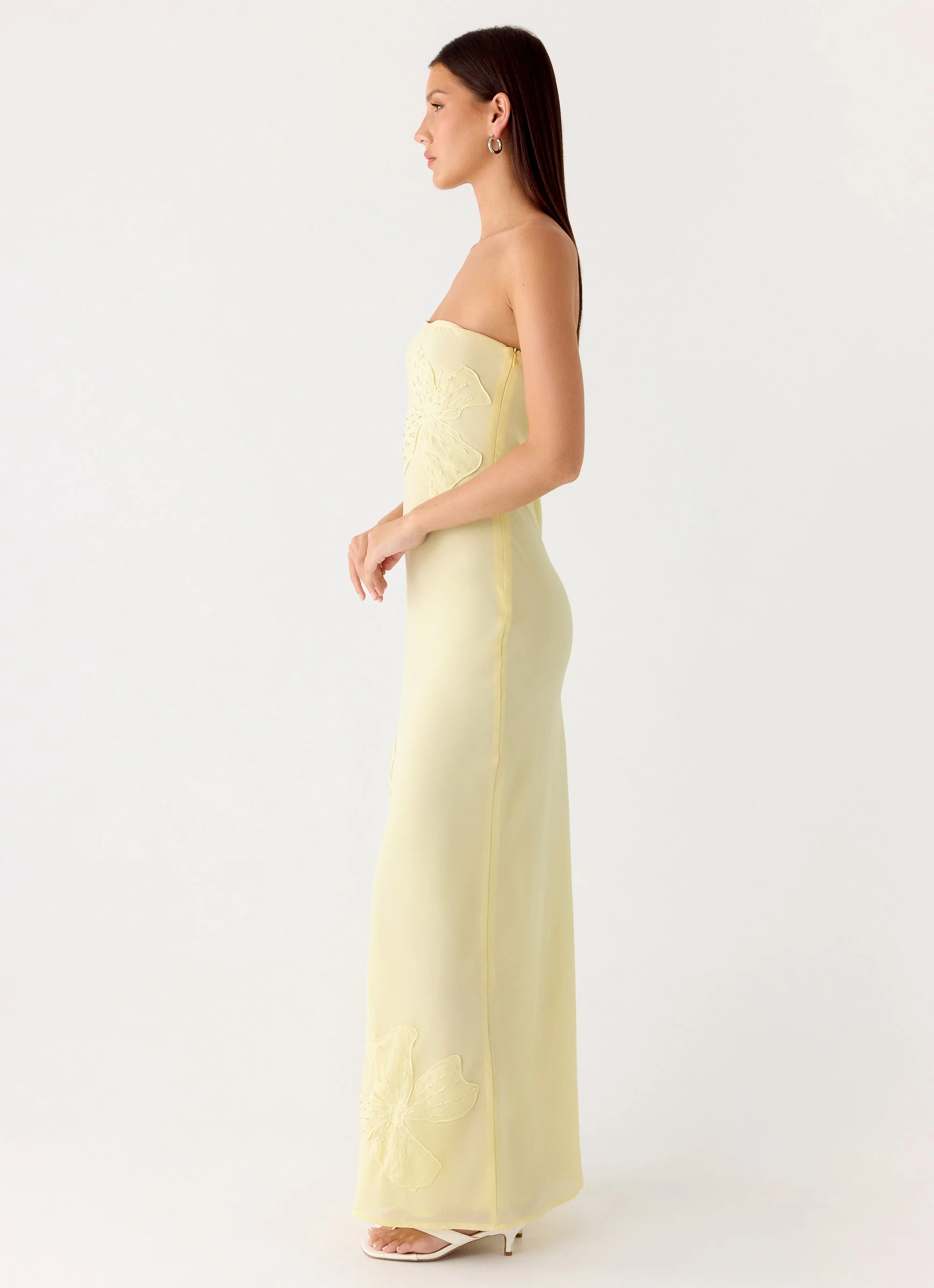 Sassafras Beaded Flower Strapless Maxi Dress - Yellow - Image 6