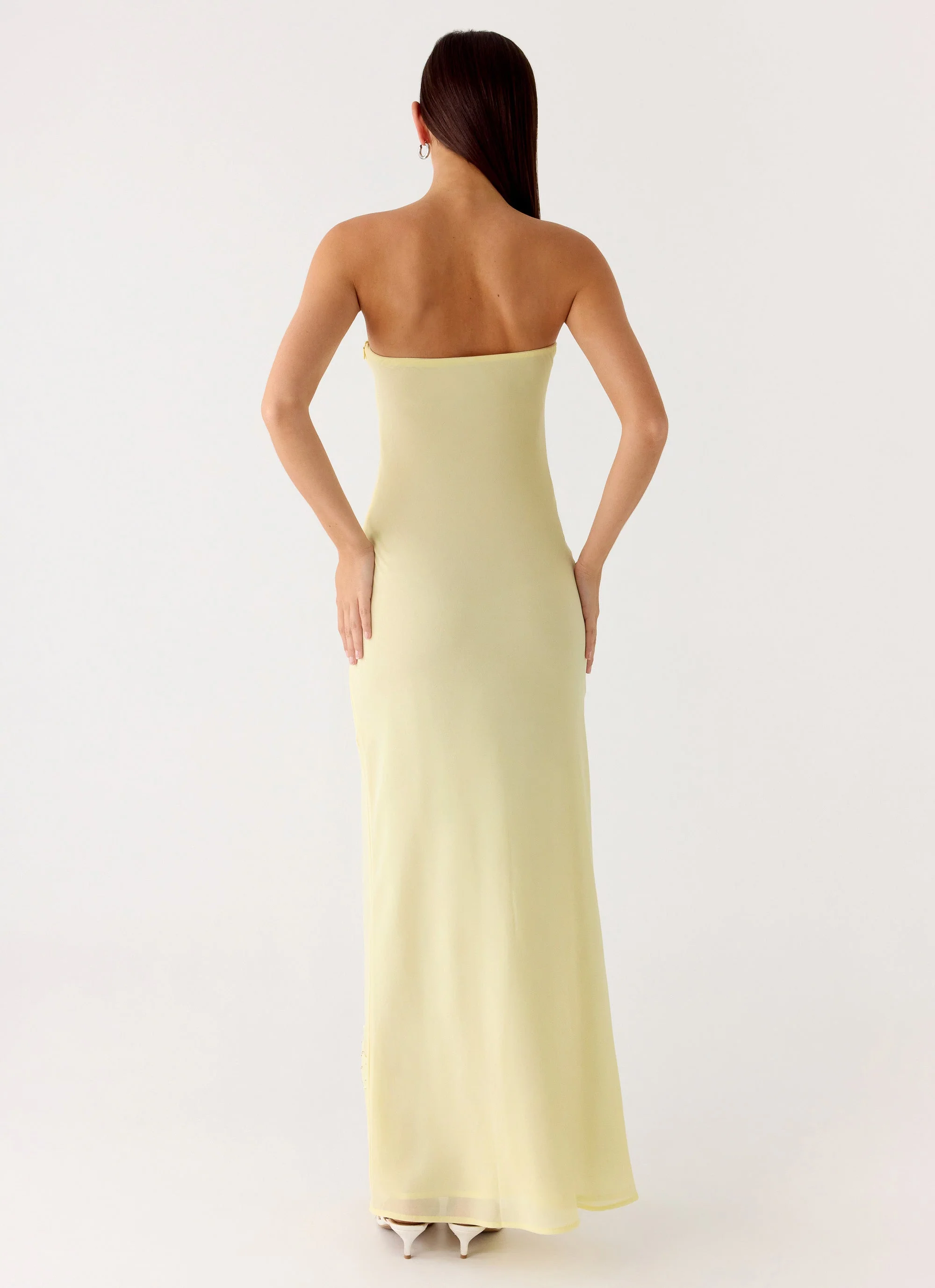 Sassafras Beaded Flower Strapless Maxi Dress - Yellow - Image 7