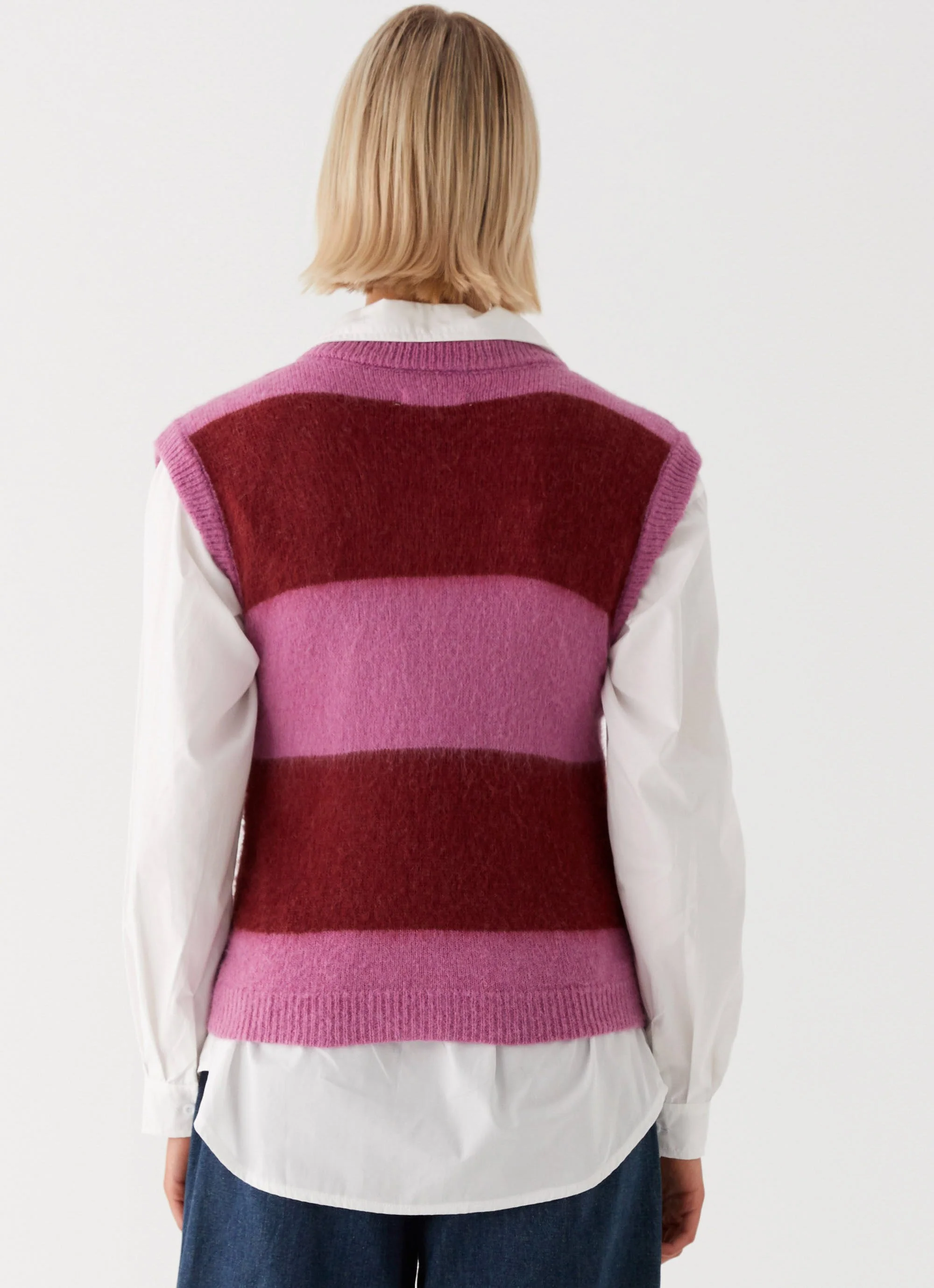 Savannah Fuzzy Knit Vest - Red Pink Stripe - Image 5