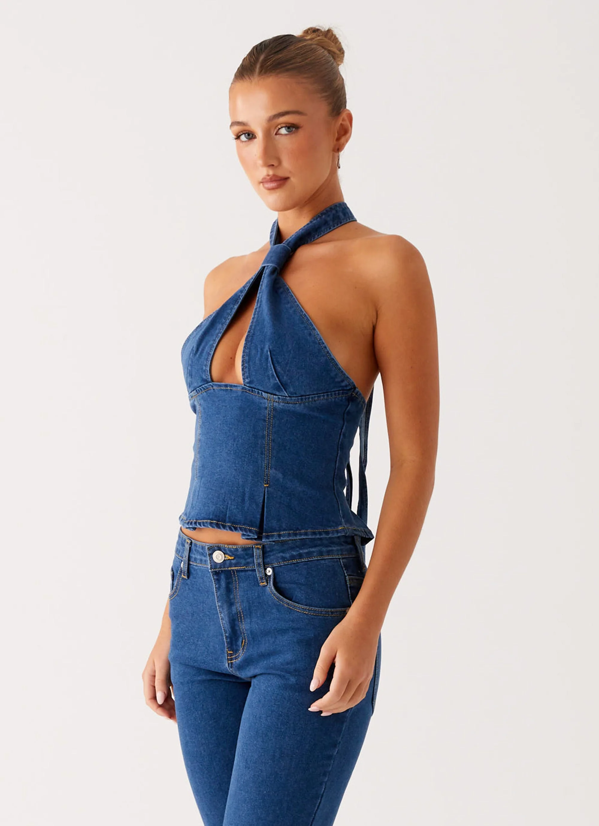 Saylor Halter Denim Top - Indigo - Image 3