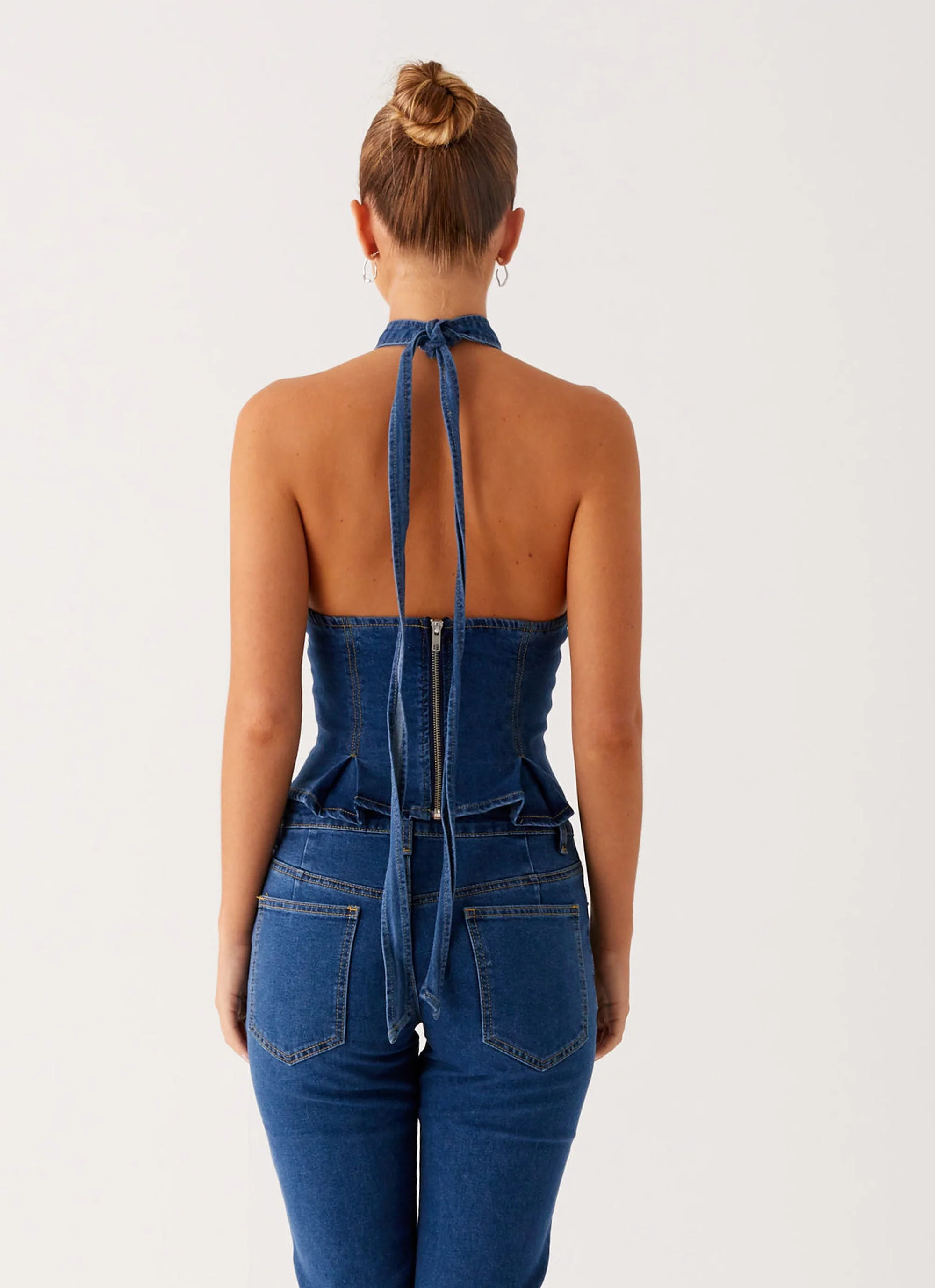 Saylor Halter Denim Top - Indigo - Image 4