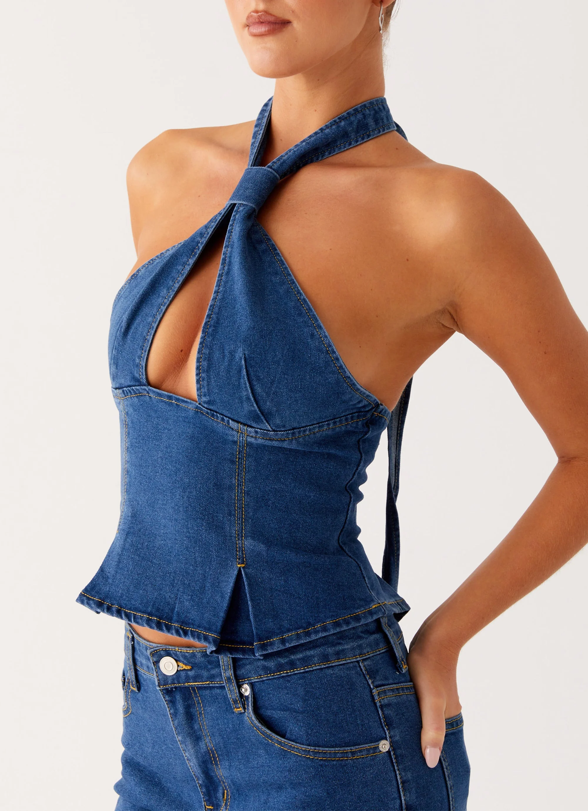 Saylor Halter Denim Top - Indigo - Image 5
