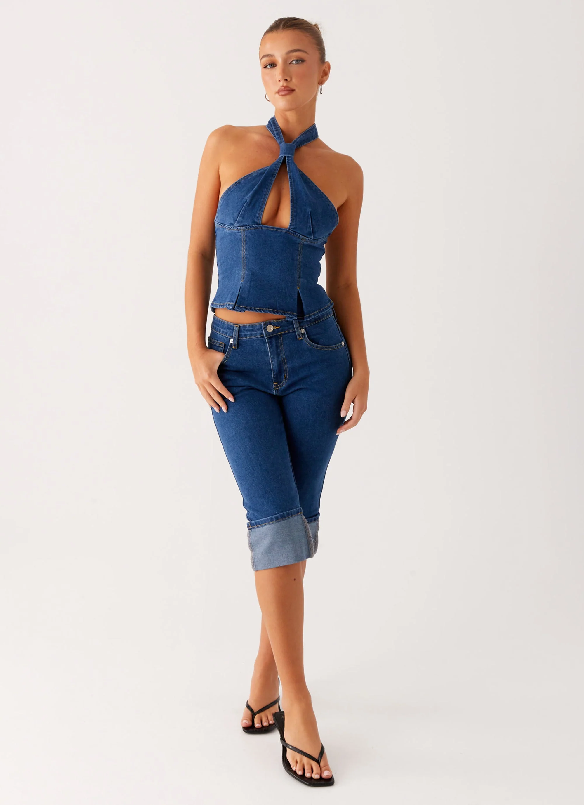 Saylor Halter Denim Top - Indigo - Image 6