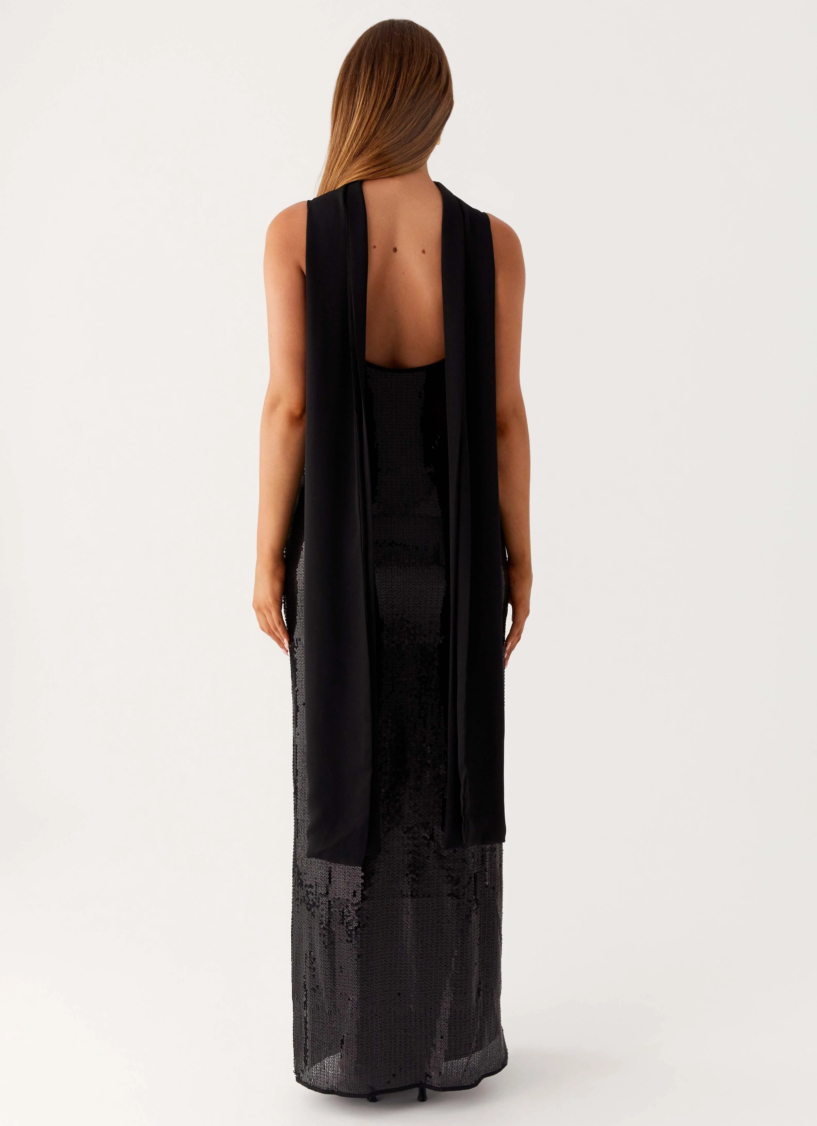 Scarf Neck Sequins Maxi Dress - Black - Image 3
