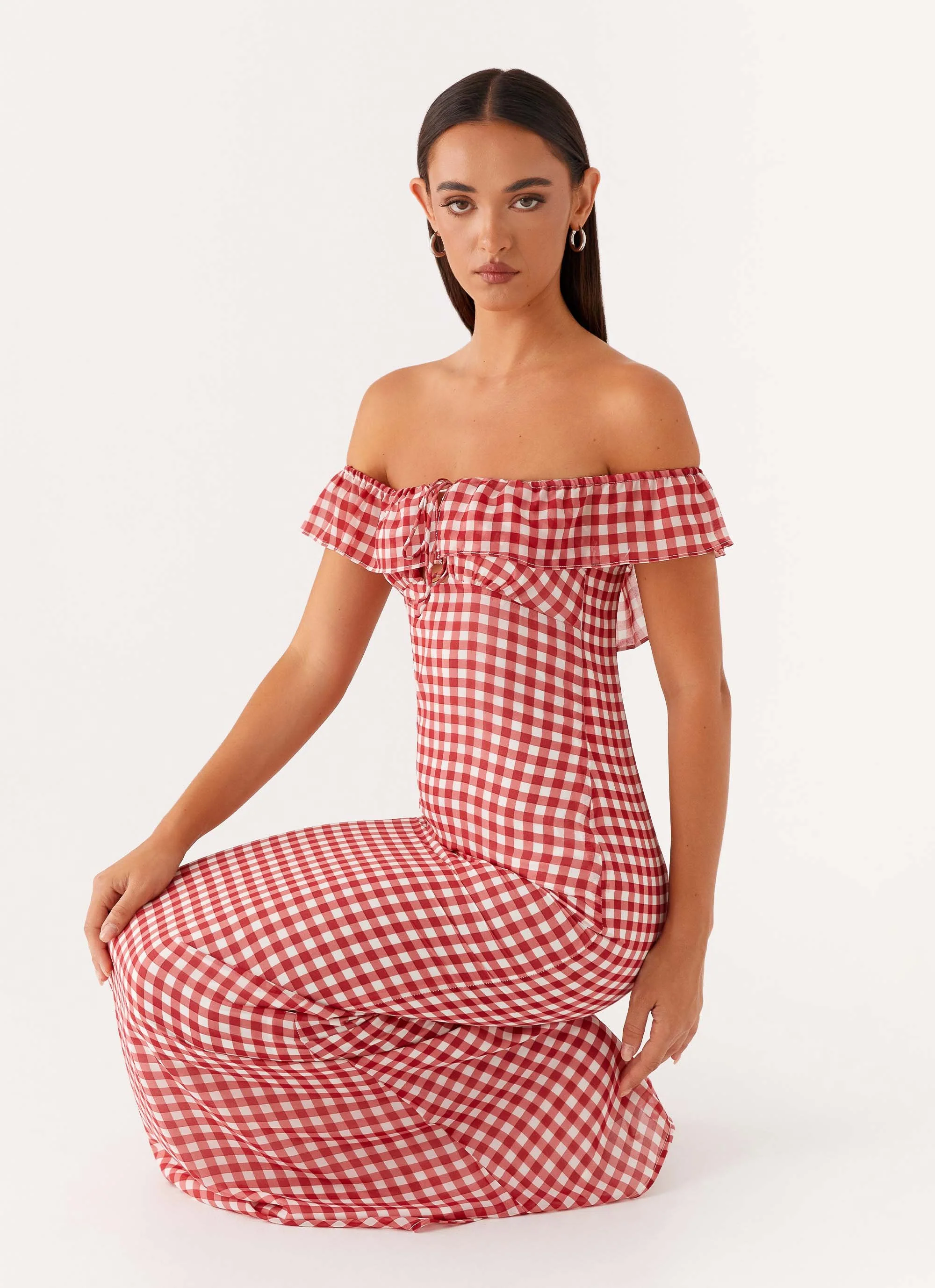 Scarlet Cherry Maxi Dress - Red Gingham - Image 6