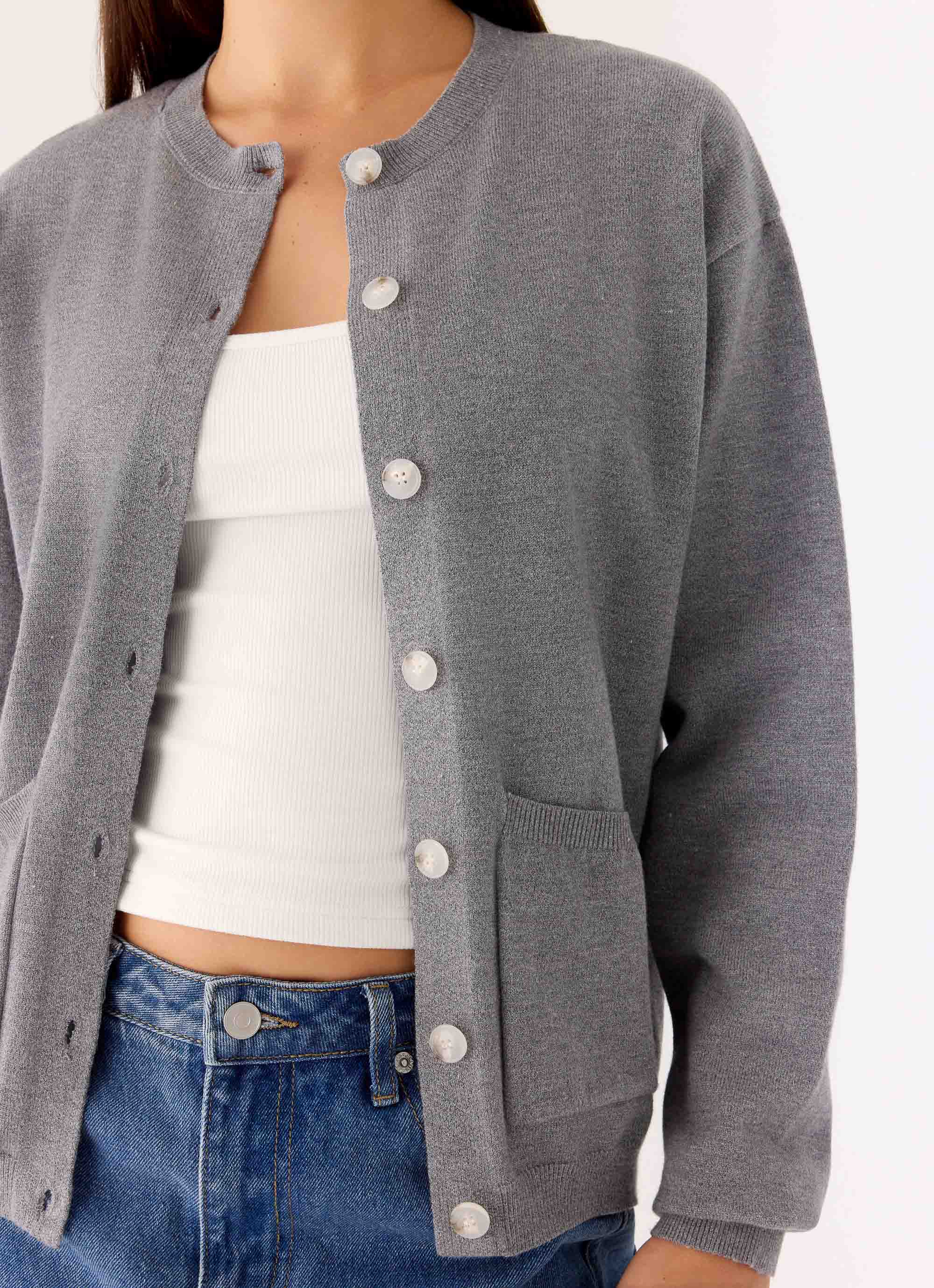 Sean Relaxed Knit Cardigan - Grey - Image 6