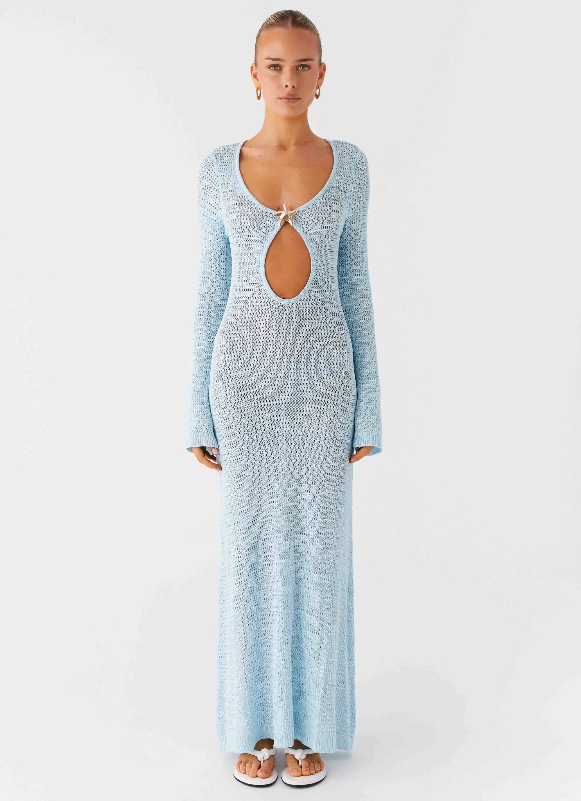 Seascape Crochet Maxi Dress - Blue - Image 4