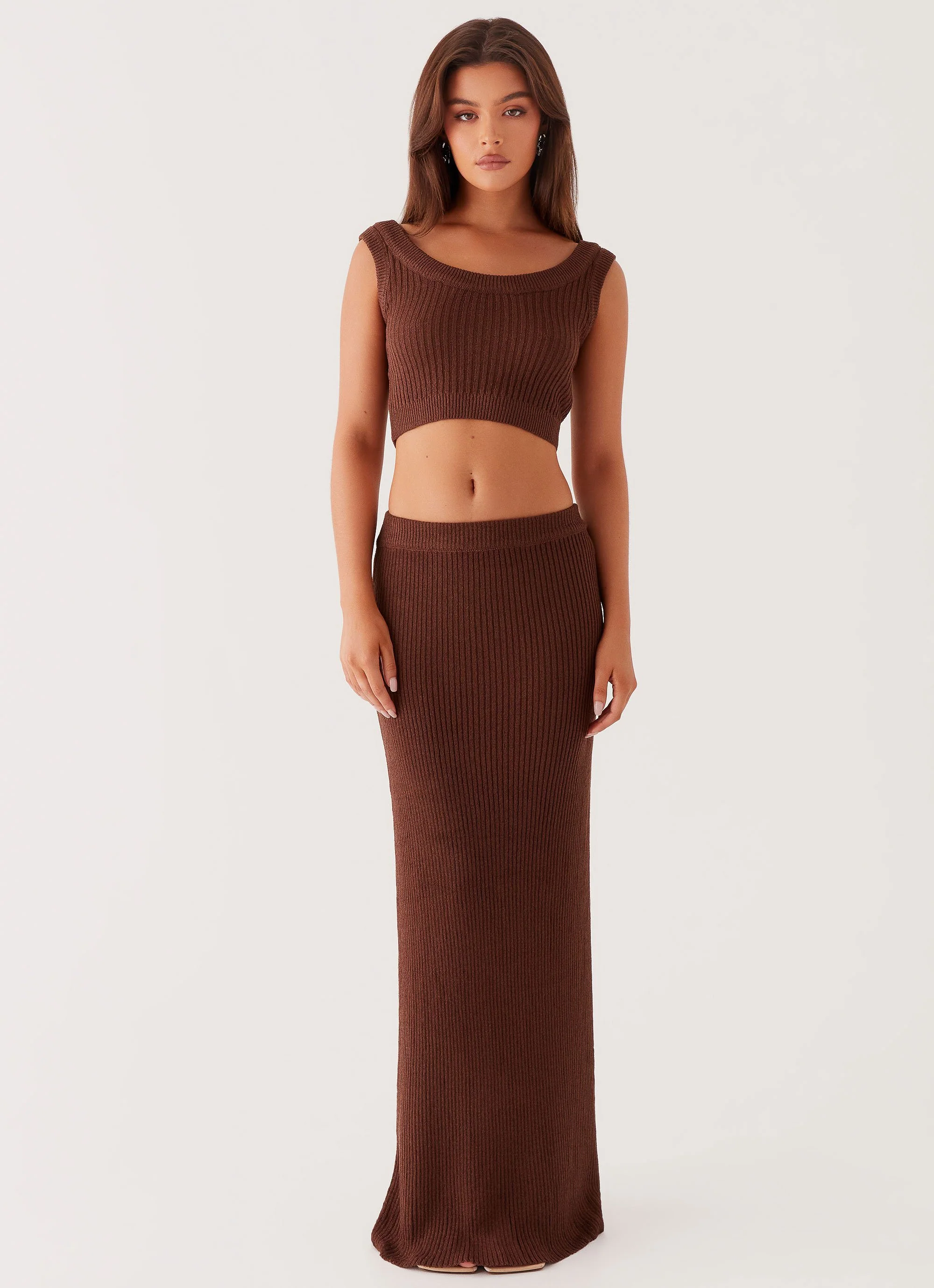 Season Fever Knit Crop Top - Chocolate - Image 5