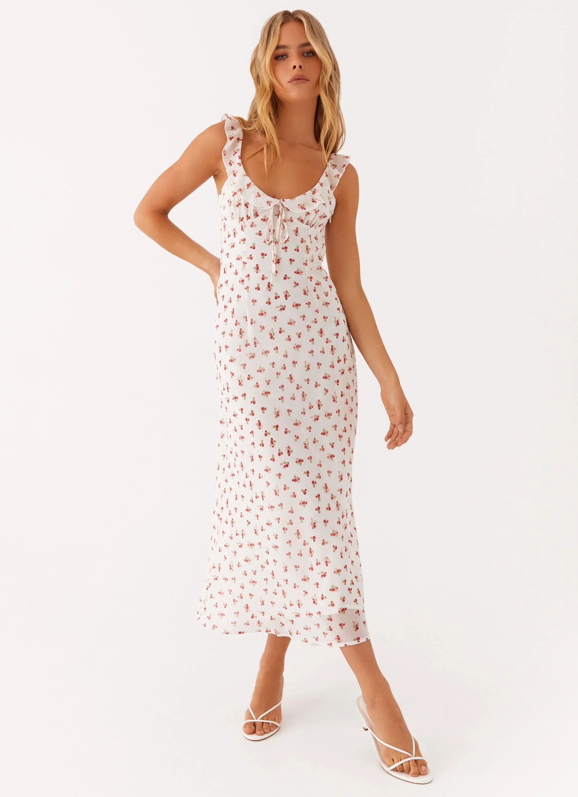 Second Guessing Midi Dress - Red White Floral - Image 3