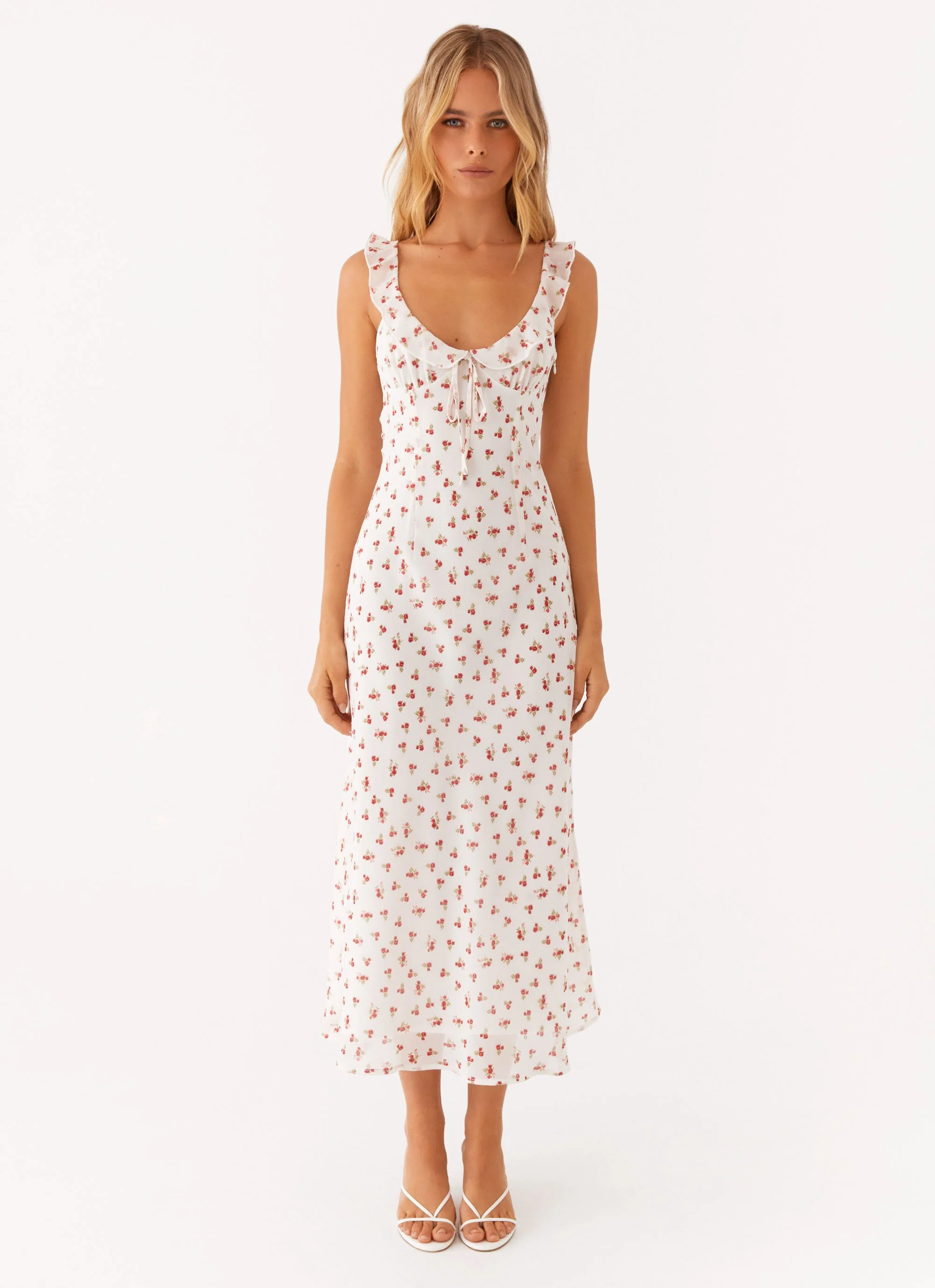 Second Guessing Midi Dress - Red White Floral - Image 4