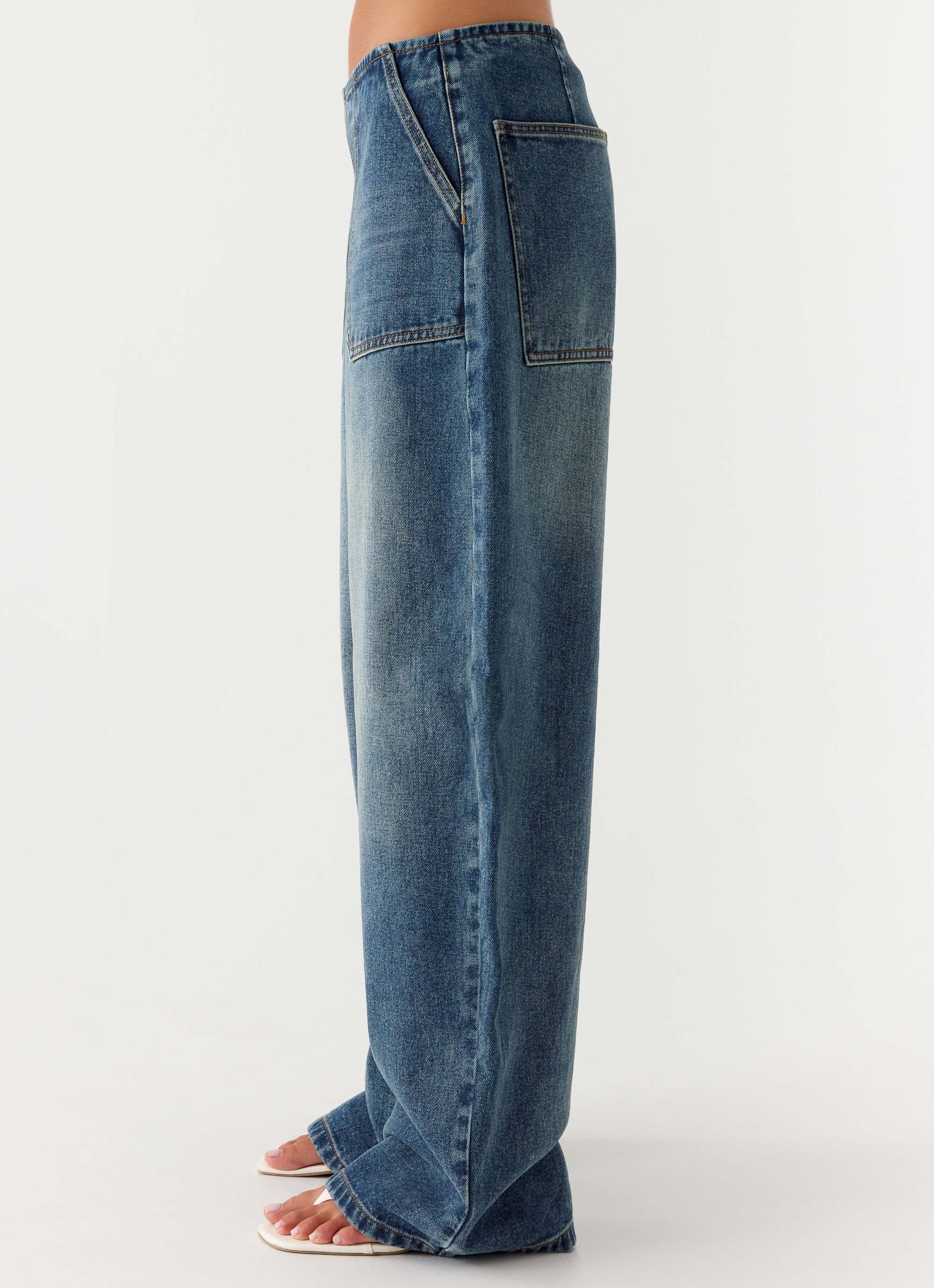 Seethal Low Rise Washed Denim Jeans - Mid Wash Blue - Image 3