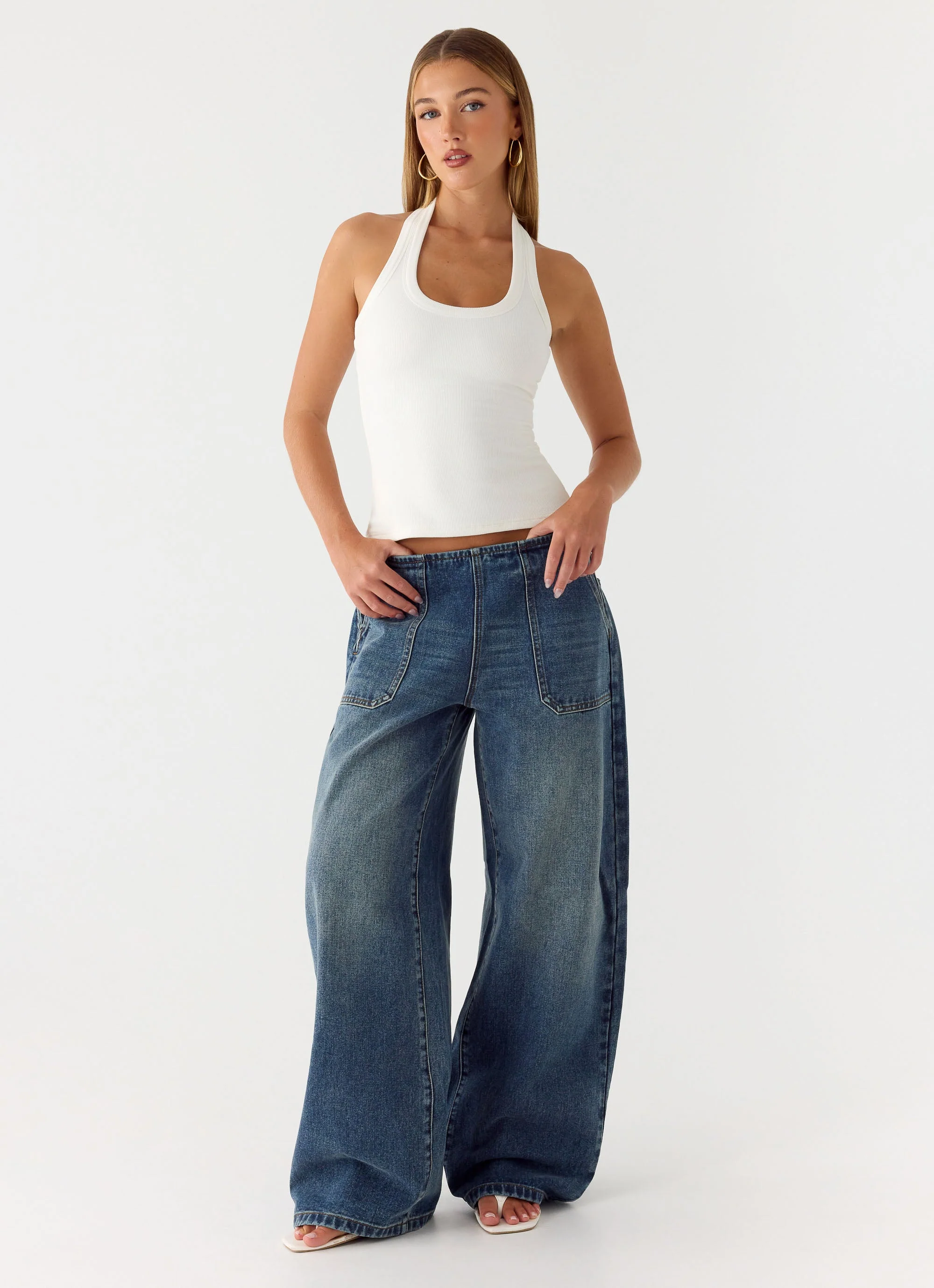 Seethal Low Rise Washed Denim Jeans - Mid Wash Blue - Image 5