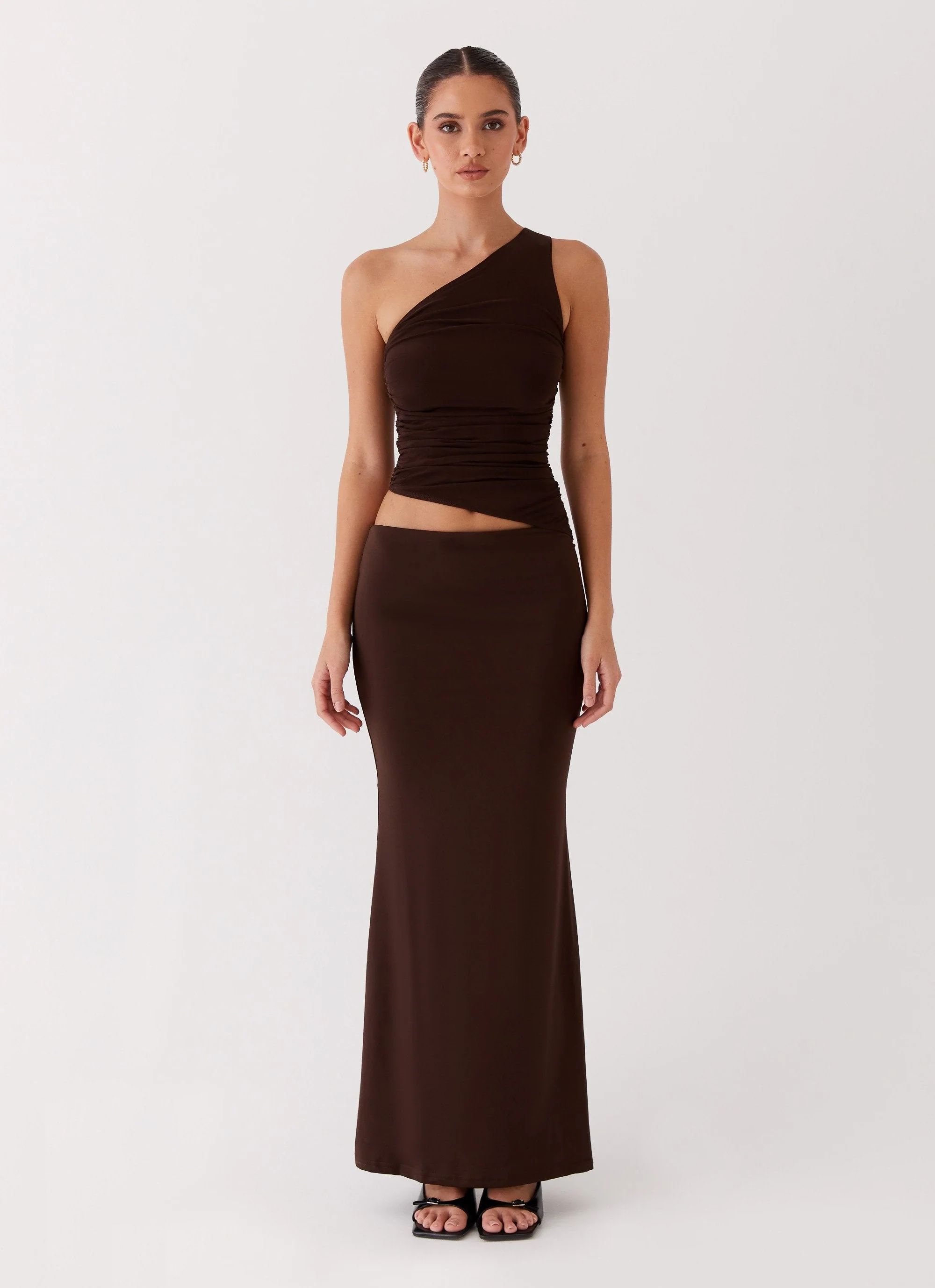 Seranella One Shoulder Maxi Dress - Chocolate - Image 2